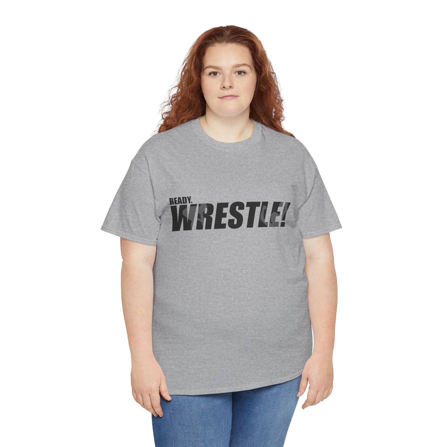 Ready. Wrestle! Black Logo w/White Silhouettes, Unisex Heavy Cotton Tee