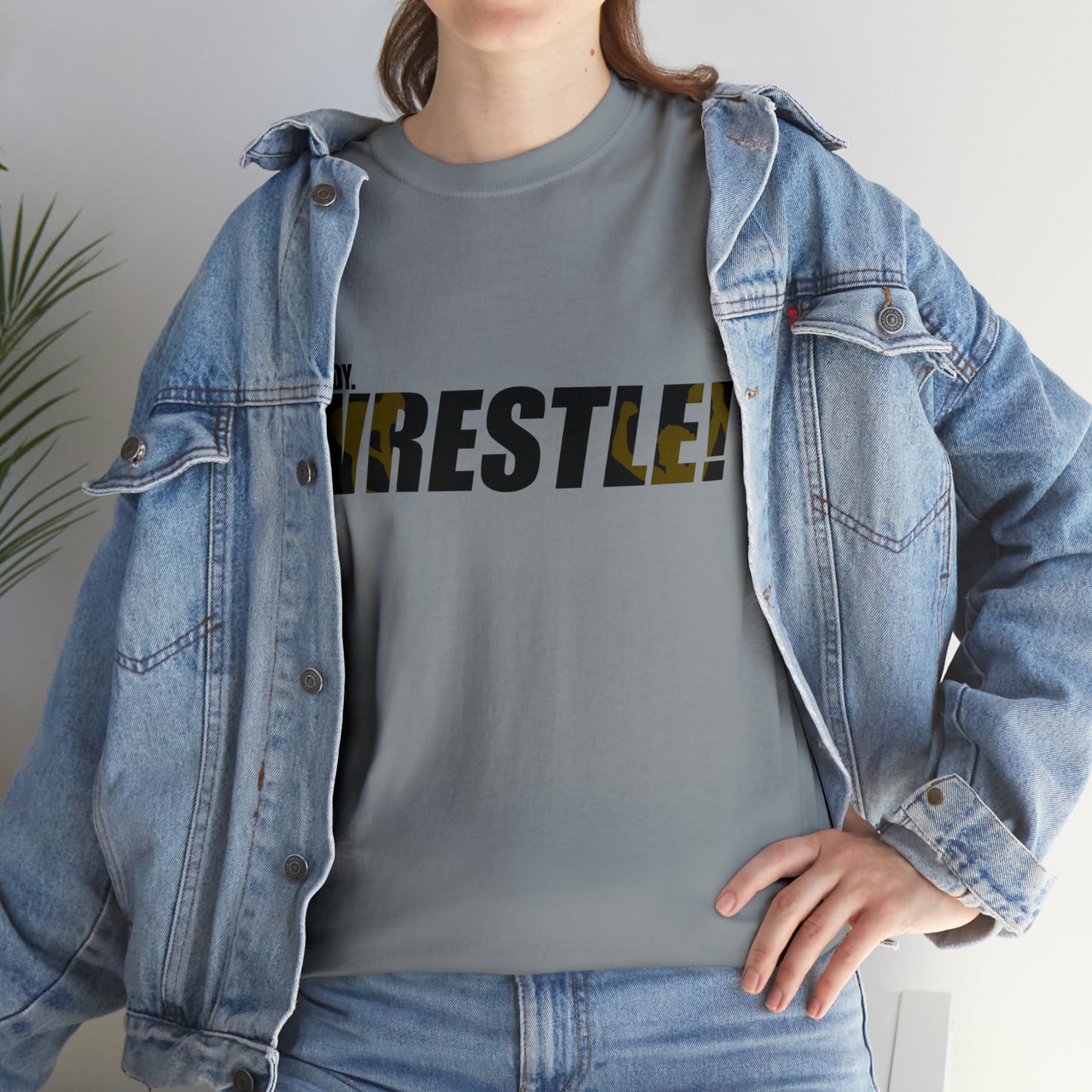 Ready. Wrestle! Black Logo w/Yellow Silhouettes, Unisex Heavy Cotton Tee