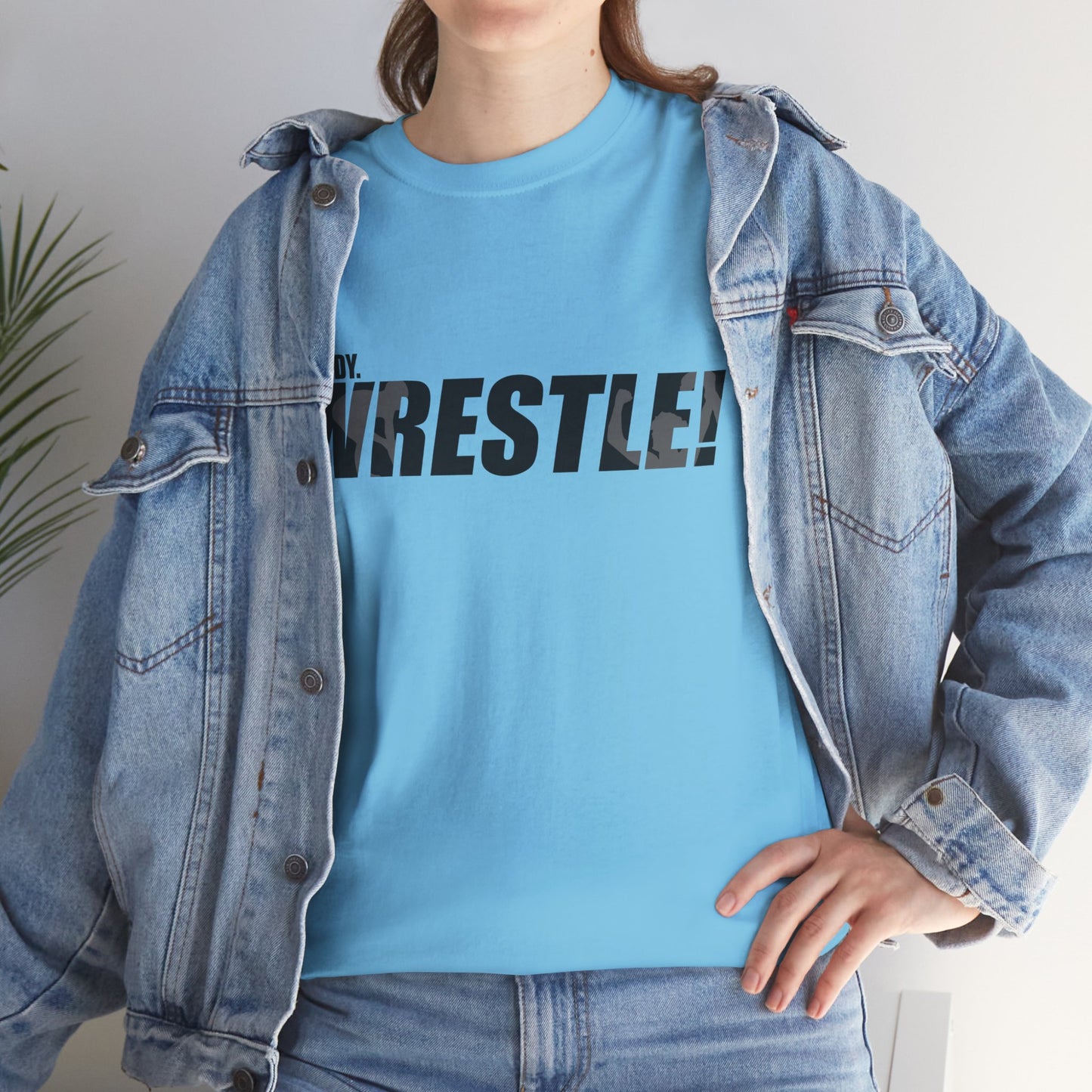Ready. Wrestle! Black Logo w/White Silhouettes, Unisex Heavy Cotton Tee