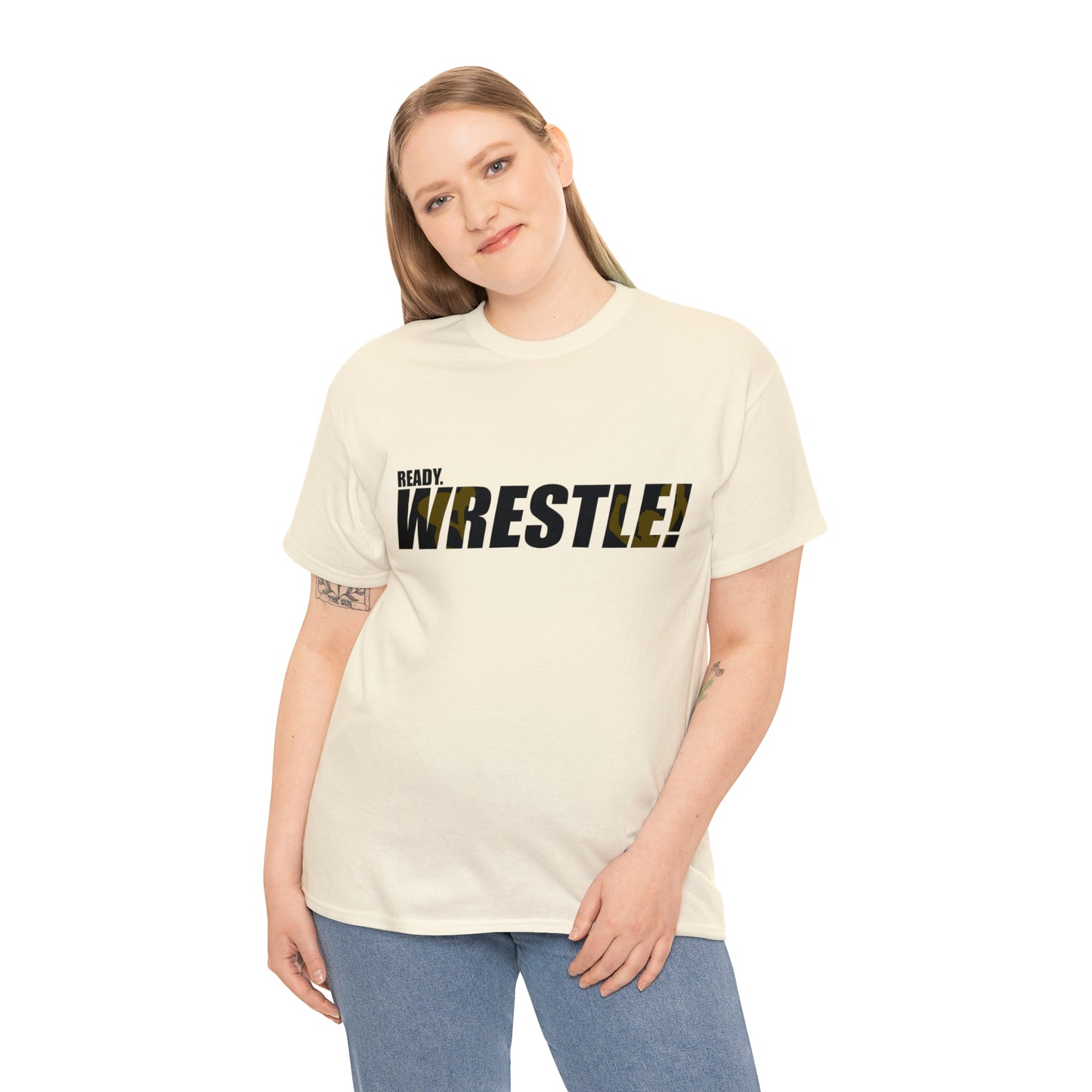 Ready. Wrestle! Black Logo w/Yellow Silhouettes, Unisex Heavy Cotton Tee