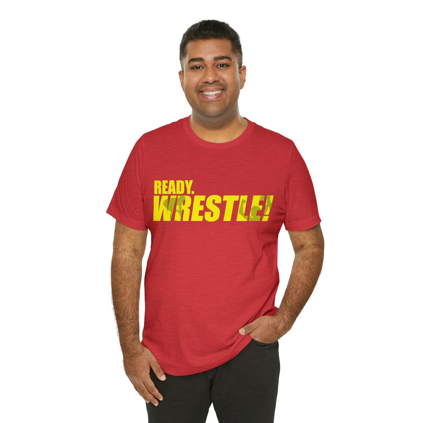 Ready. Wrestle! Gold Logo with Green, Unisex Jersey Short Sleeve Tee