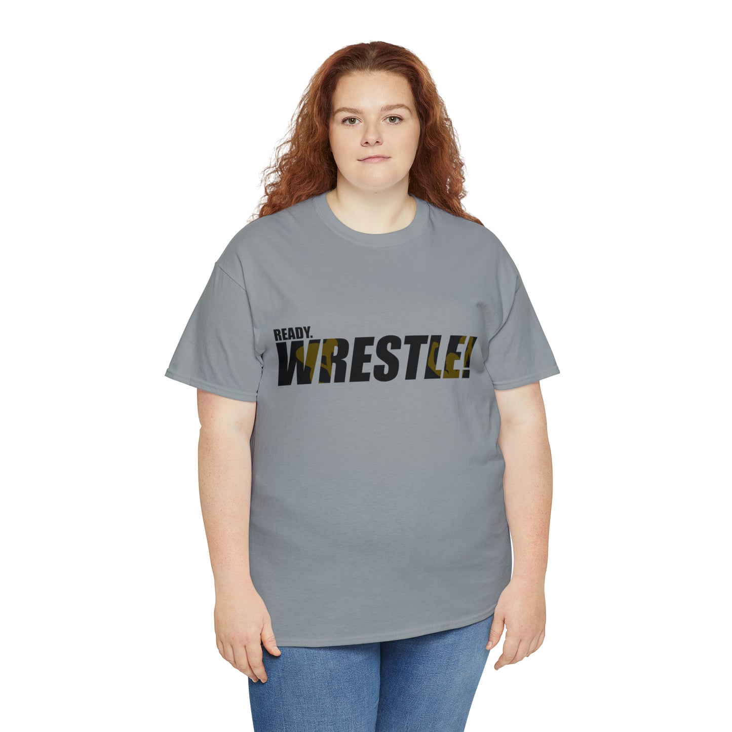 Ready. Wrestle! Black Logo w/Yellow Silhouettes, Unisex Heavy Cotton Tee