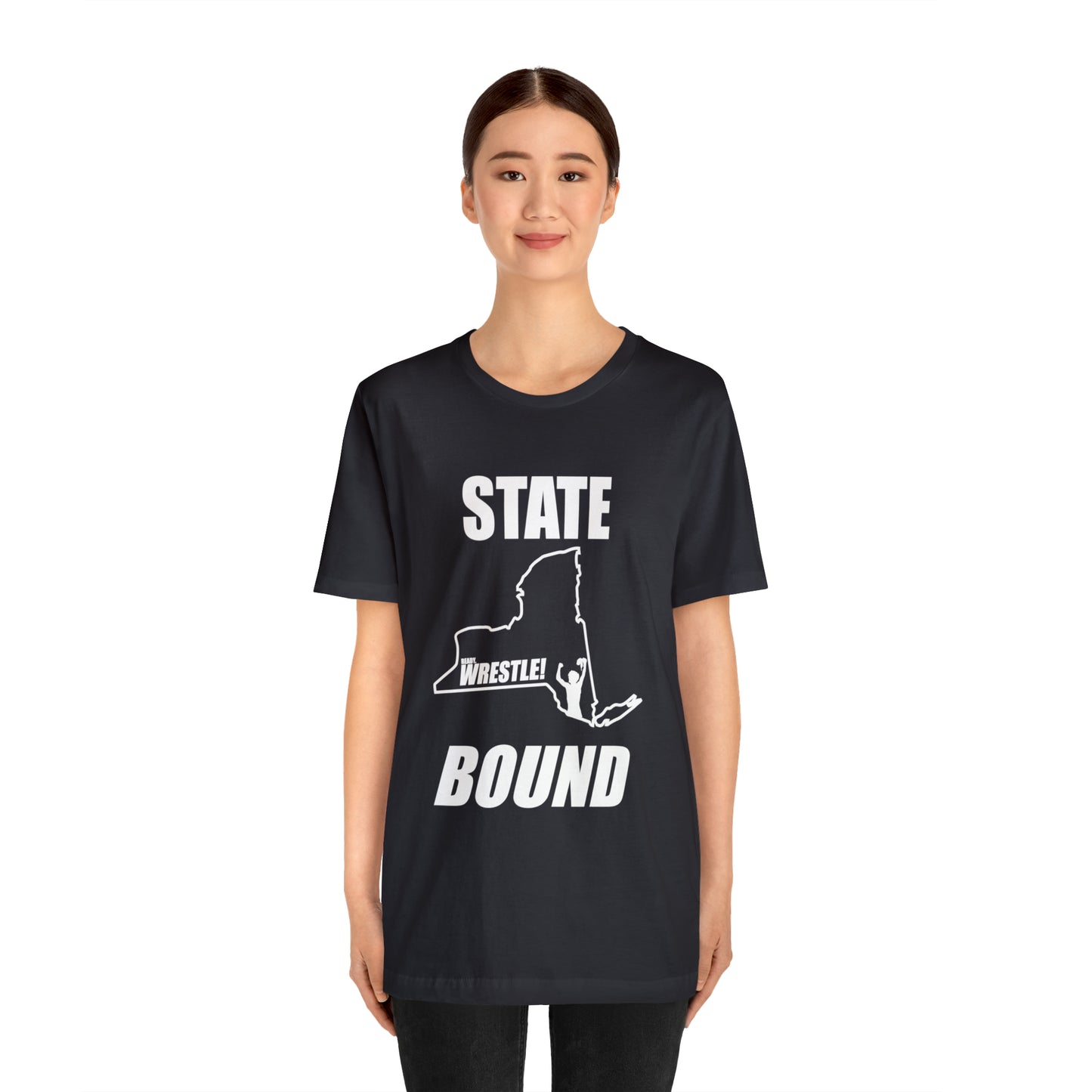 New York State Bound, Unisex Jersey Short Sleeve Tee, White Logo