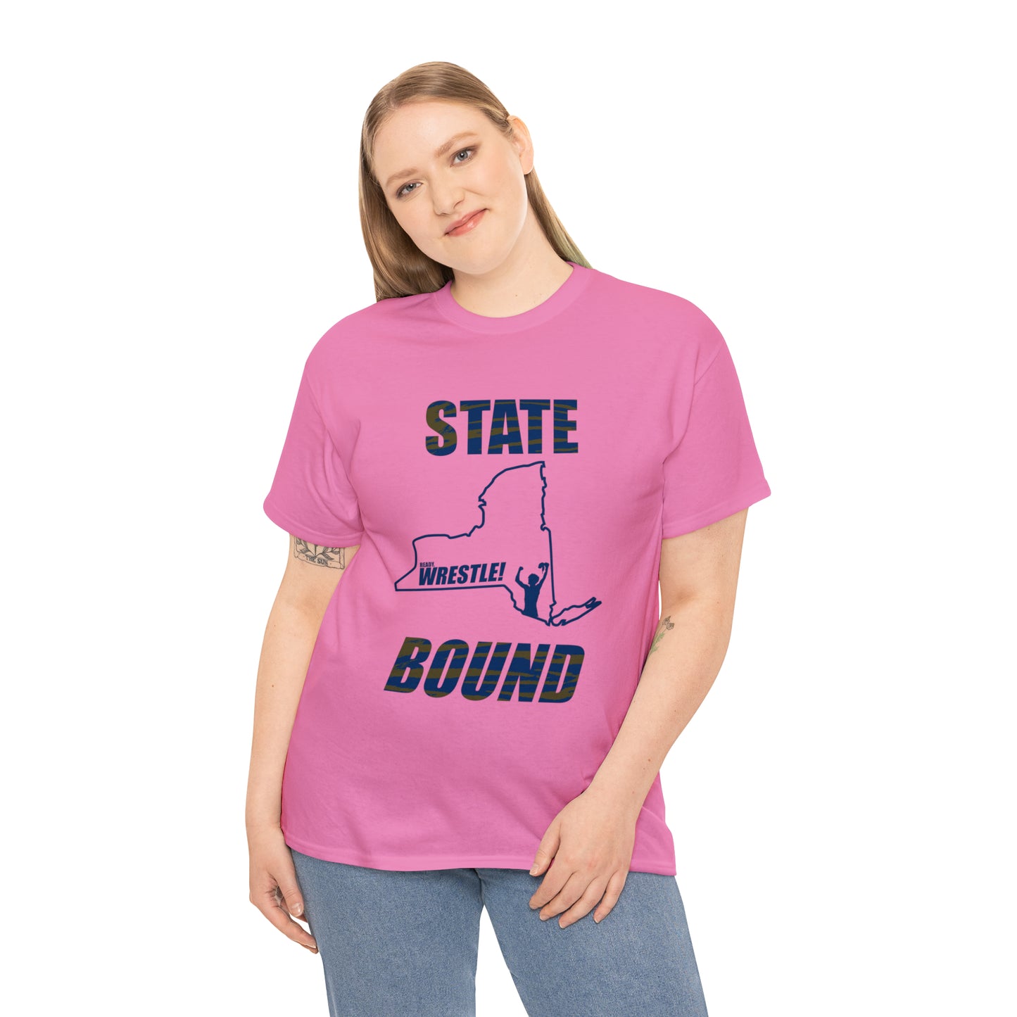 New York State Bound, Blue Logo, Tiger stripes, Unisex Heavy Cotton Tee