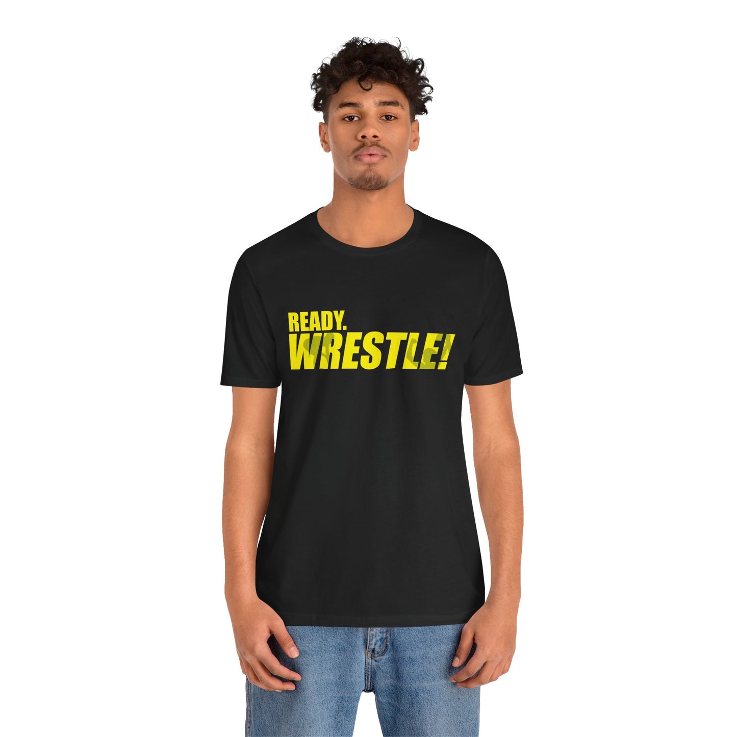 Ready. Wrestle! Gold Logo with Green, Unisex Jersey Short Sleeve Tee