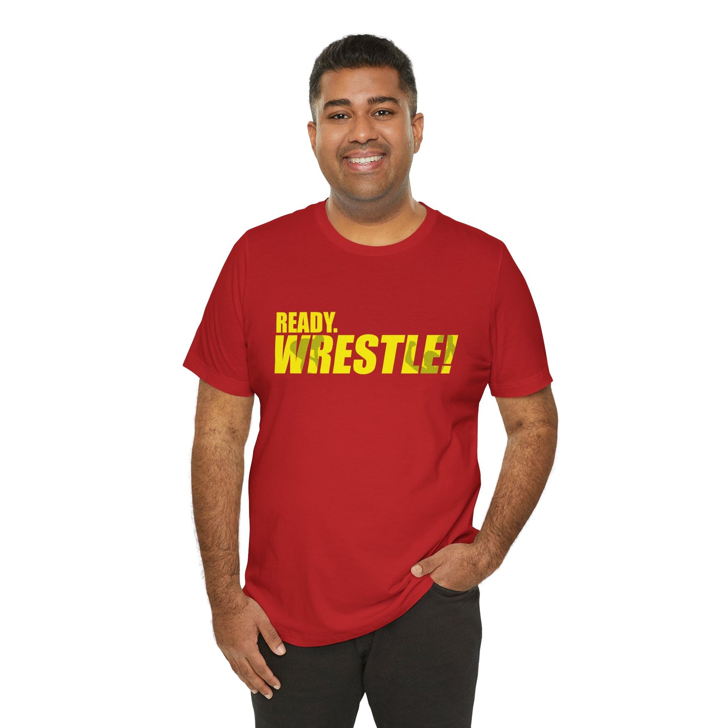 Ready. Wrestle! Gold Logo with Green, Unisex Jersey Short Sleeve Tee