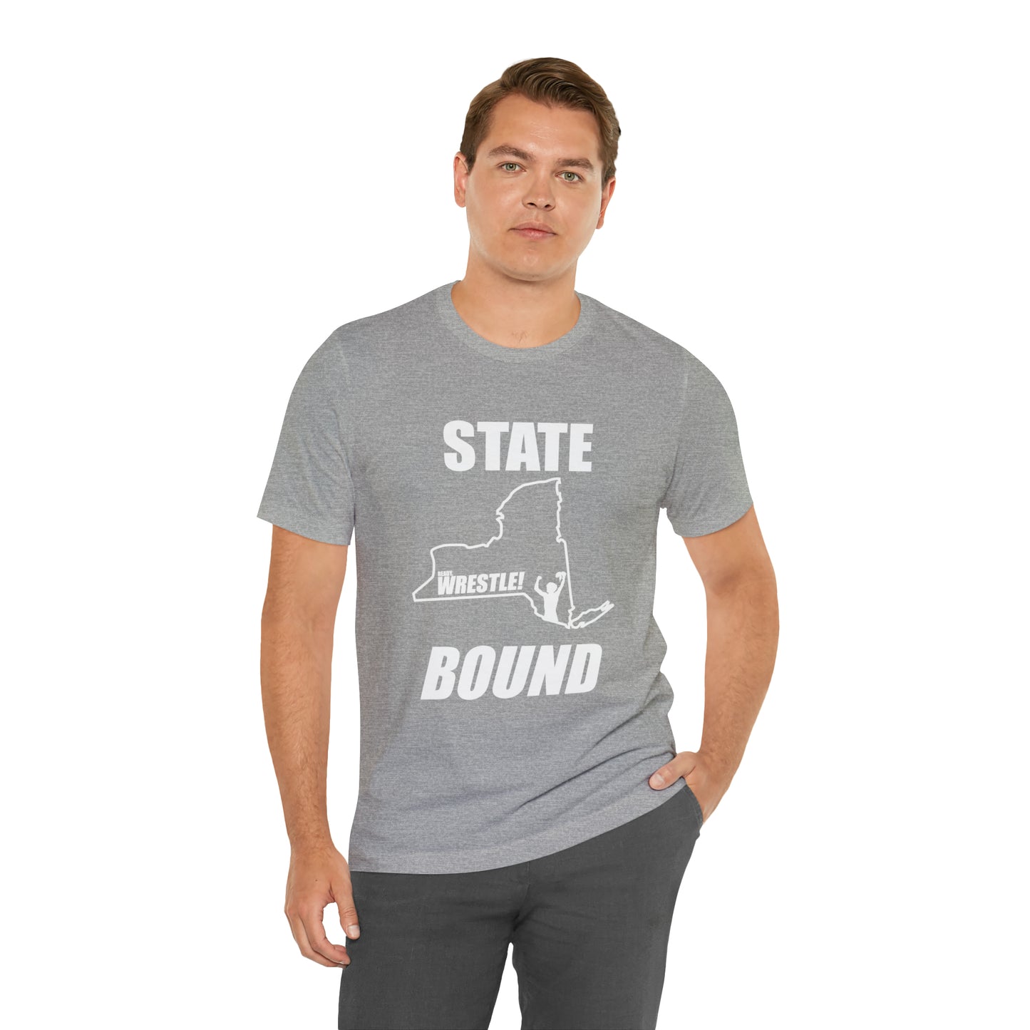 New York State Bound, Unisex Jersey Short Sleeve Tee, White Logo