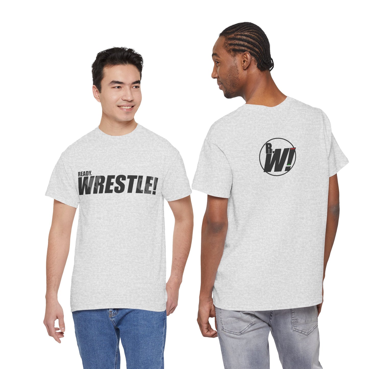 Ready. Wrestle! Black Logo w/White Silhouettes, Unisex Heavy Cotton Tee