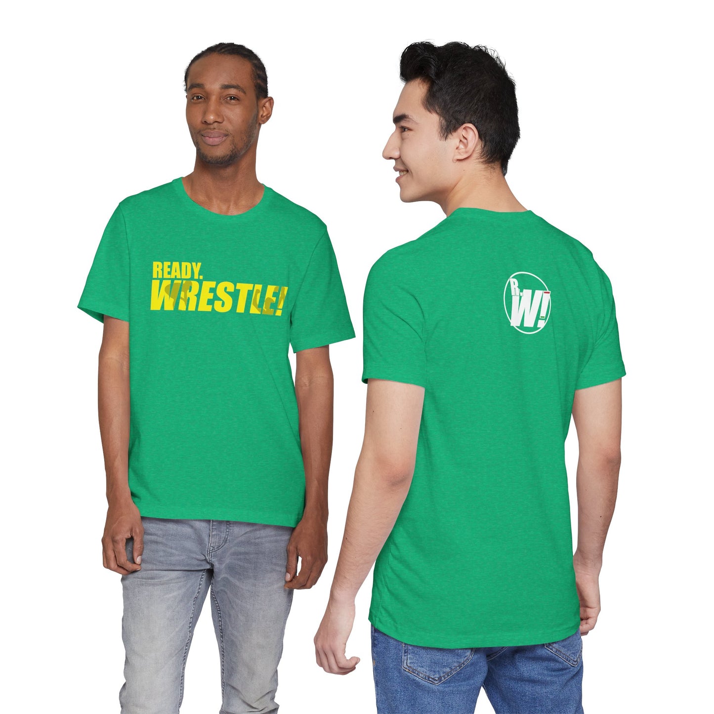 Ready. Wrestle! Gold Logo with Green, Unisex Jersey Short Sleeve Tee
