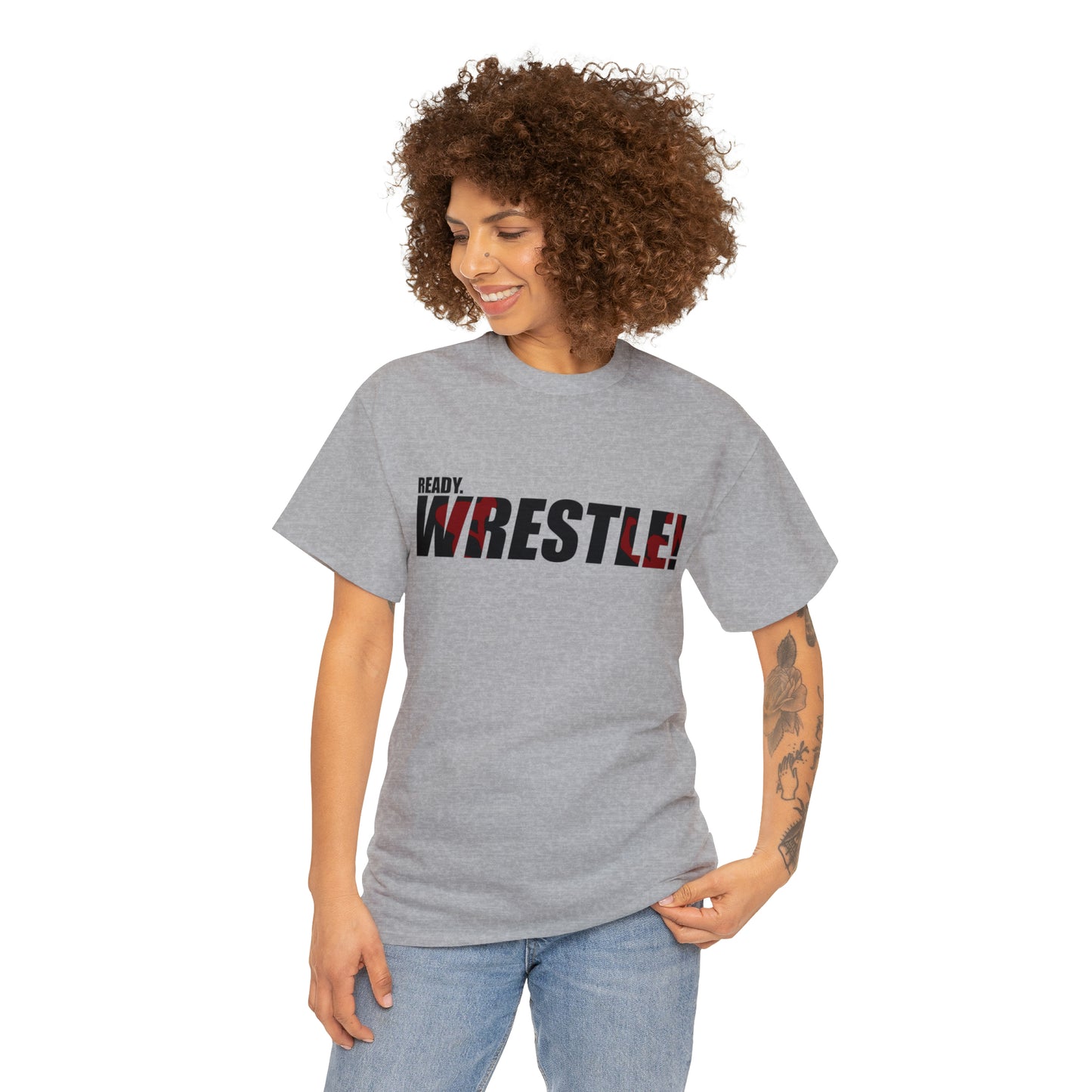 Ready. Wrestle! Black Logo w/Red Silhouettes, Unisex Heavy Cotton Tee