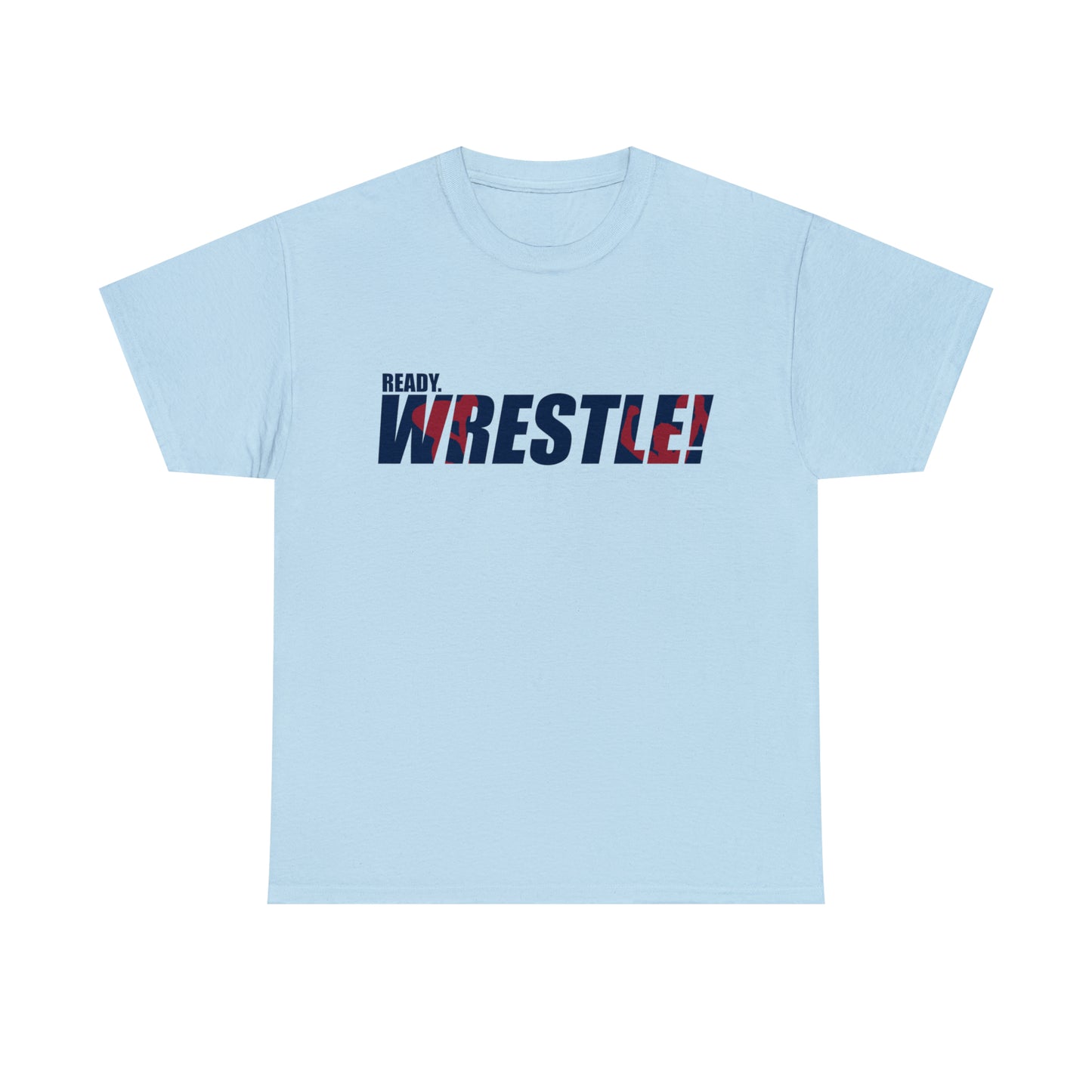 Ready. Wrestle! Navy Logo w/Red Silhouettes, Unisex Heavy Cotton Tee