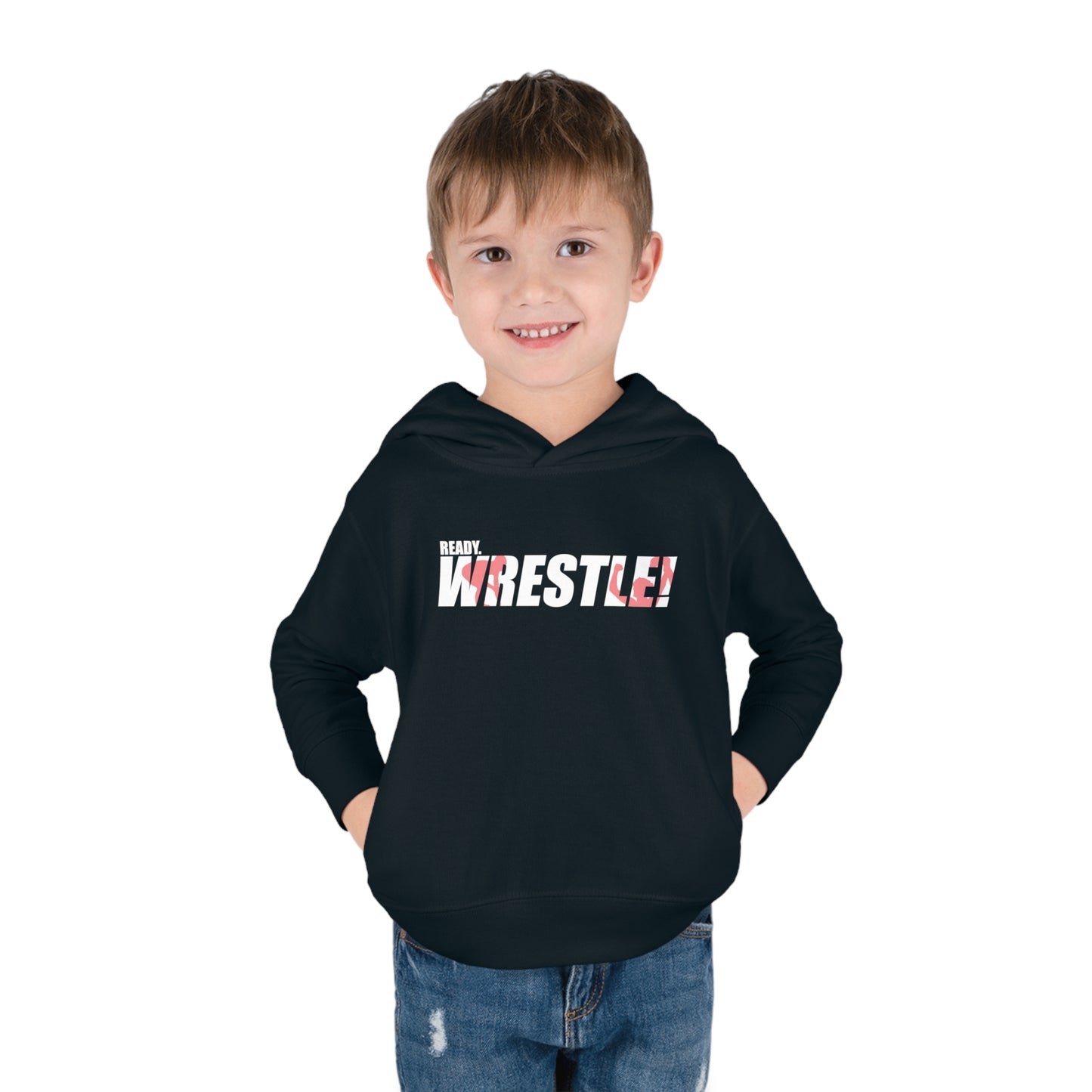 Ready. Wrestle! Toddler Pullover Fleece Hoodie, Red/White Logo