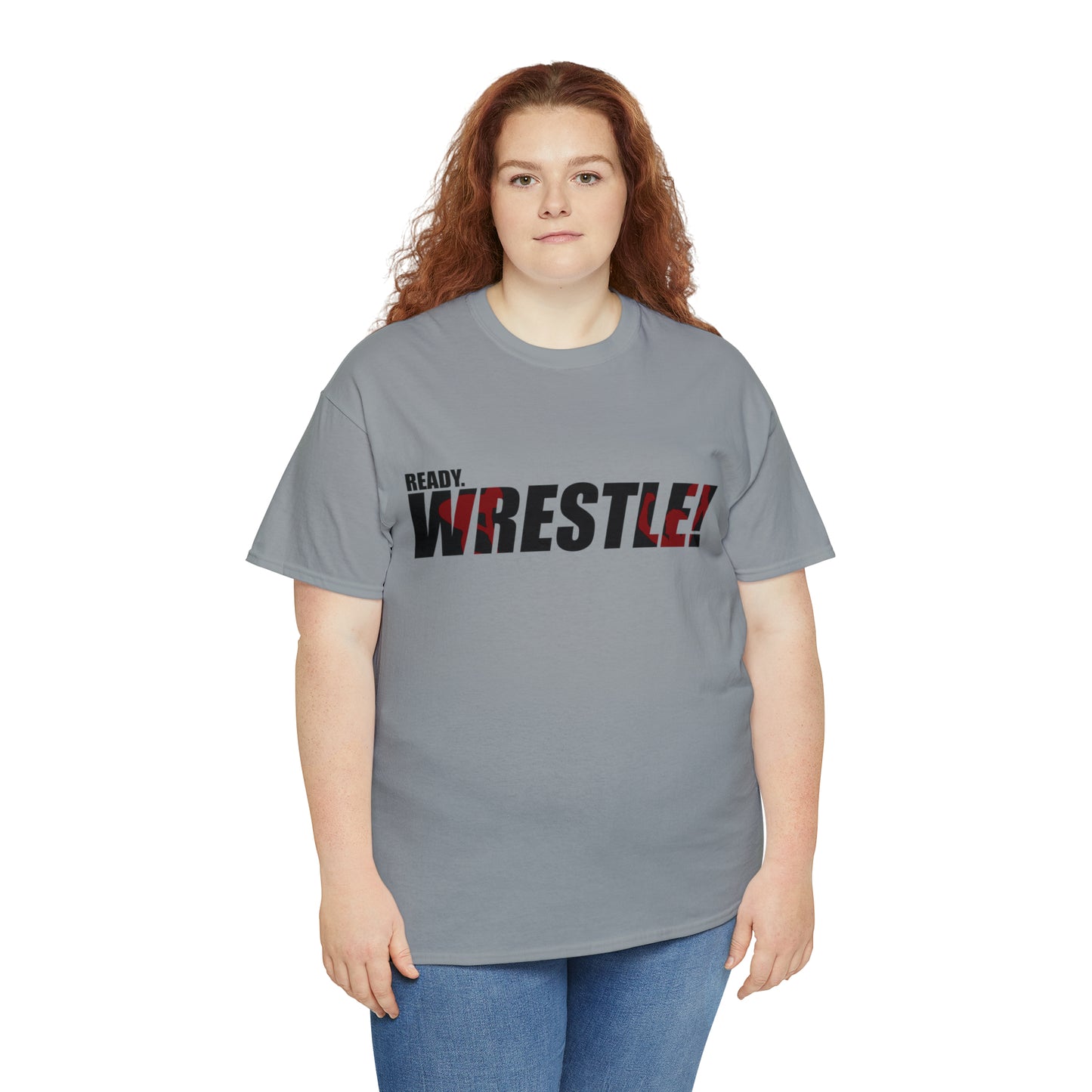 Ready. Wrestle! Black Logo w/Red Silhouettes, Unisex Heavy Cotton Tee