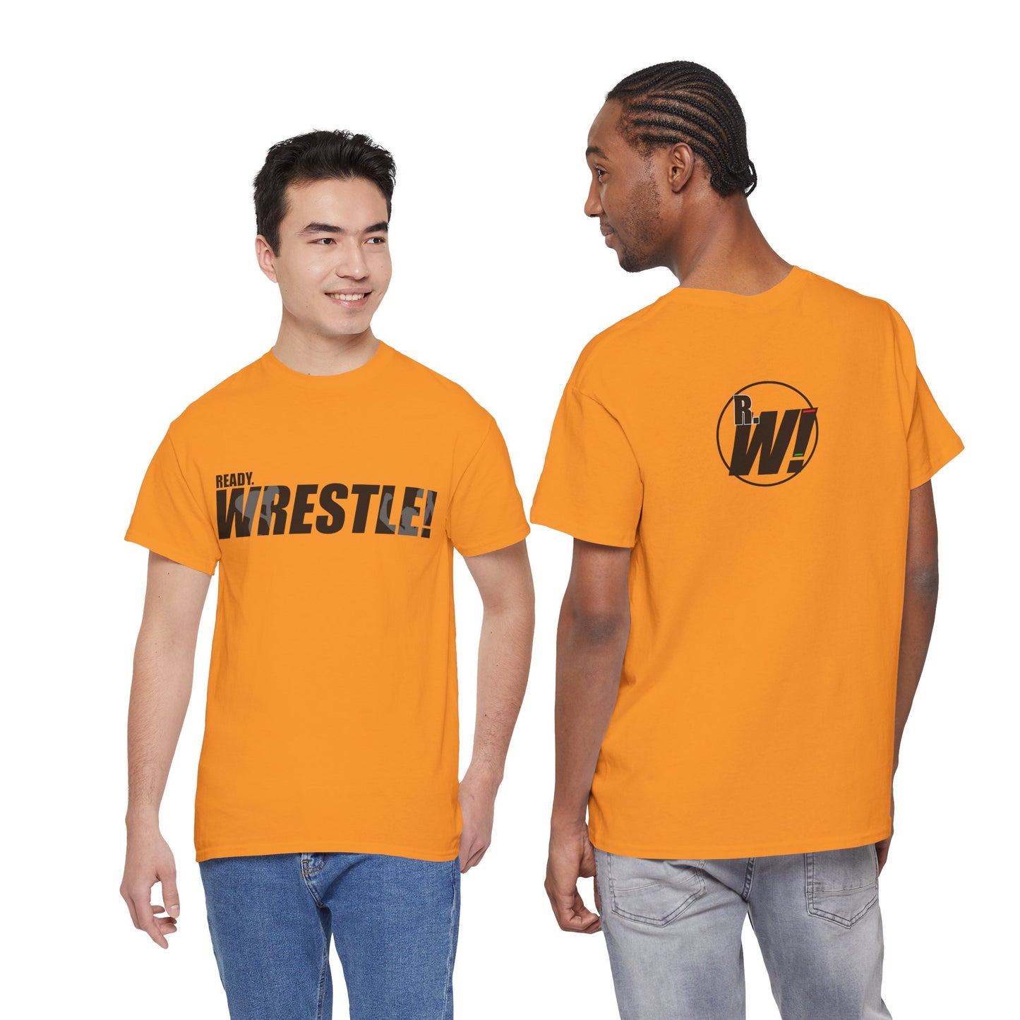 Ready. Wrestle! Black Logo w/White Silhouettes, Unisex Heavy Cotton Tee