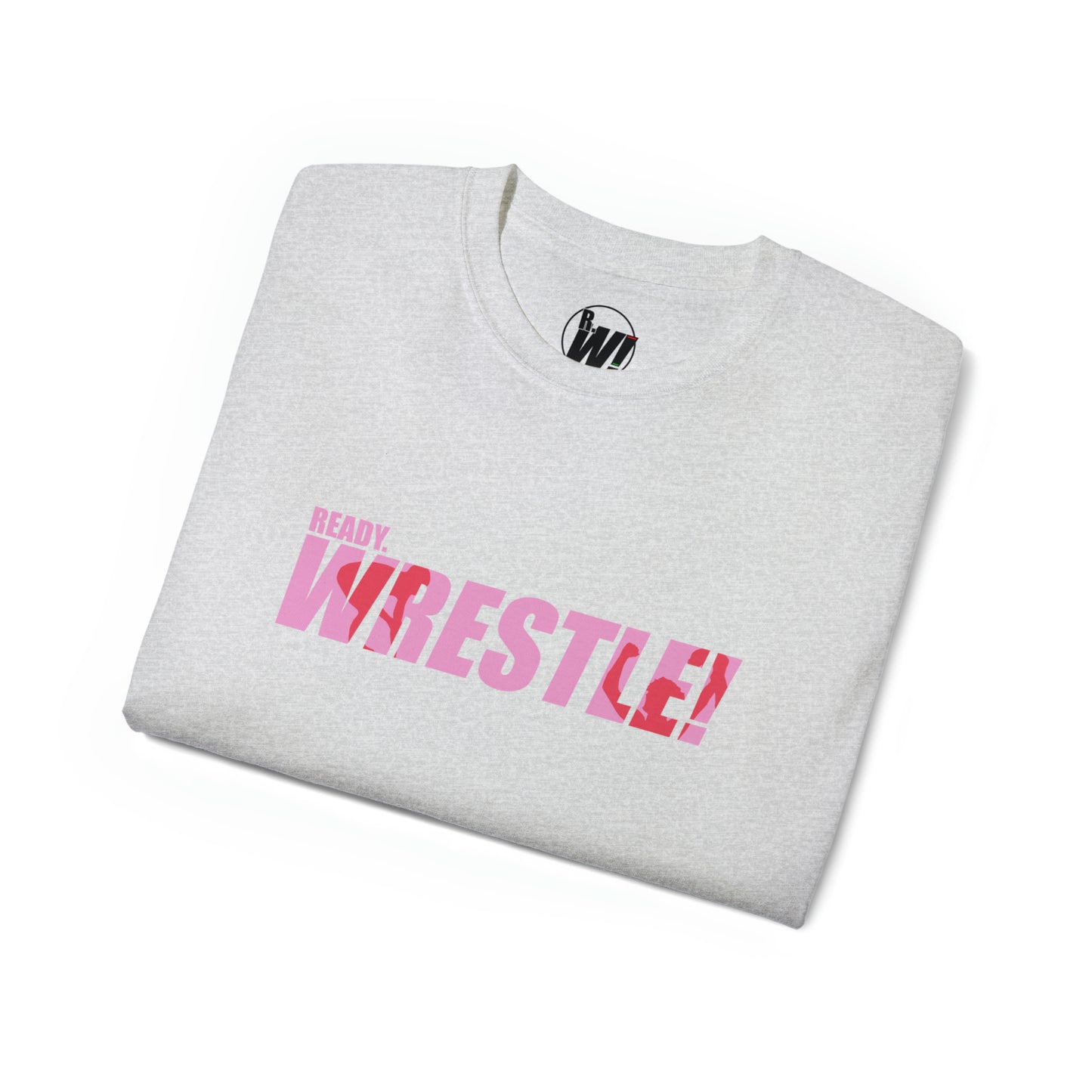 Ready. Wrestle!, Unisex Ultra Cotton Tee, Pink/Red Logo