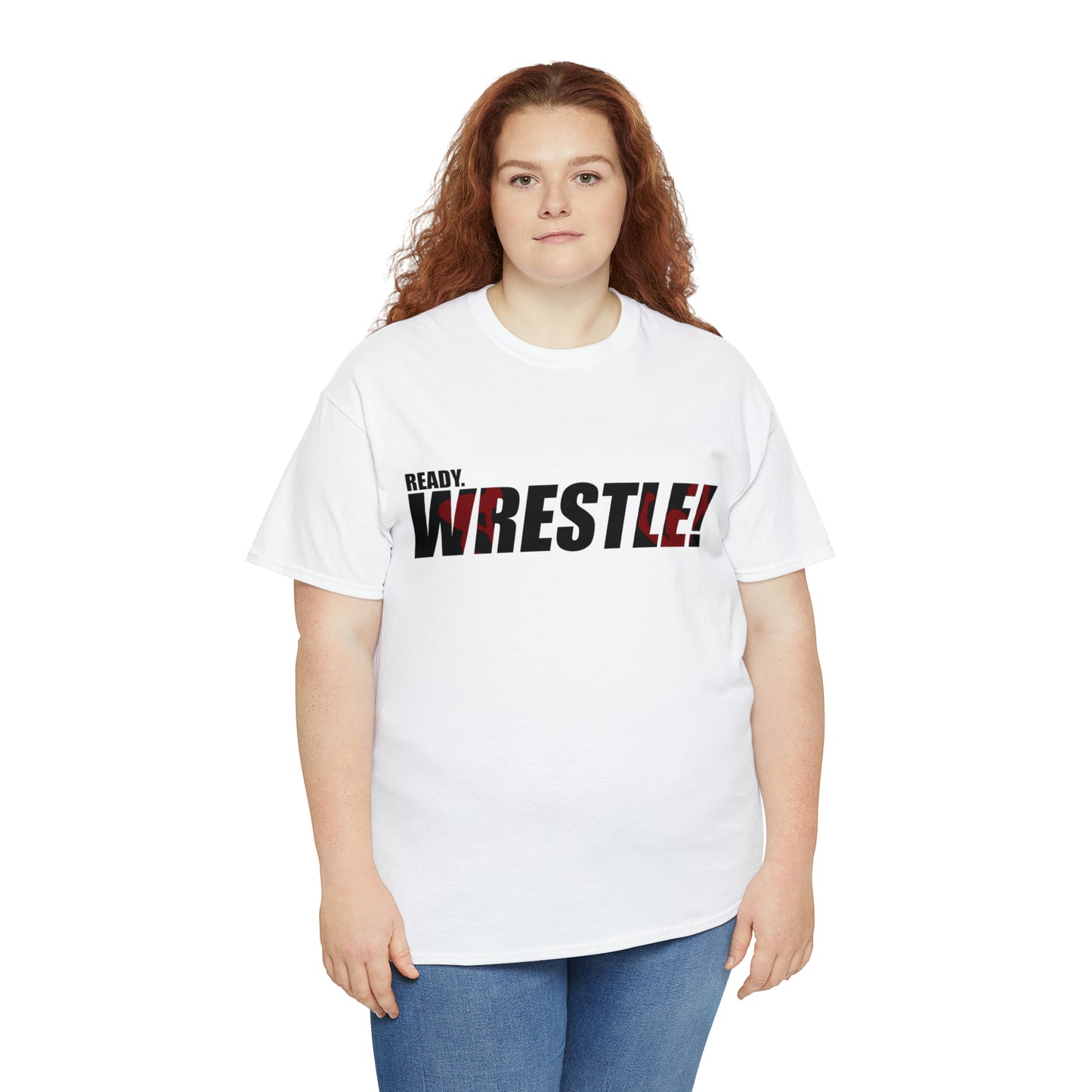 Ready. Wrestle! Black Logo w/Red Silhouettes, Unisex Heavy Cotton Tee