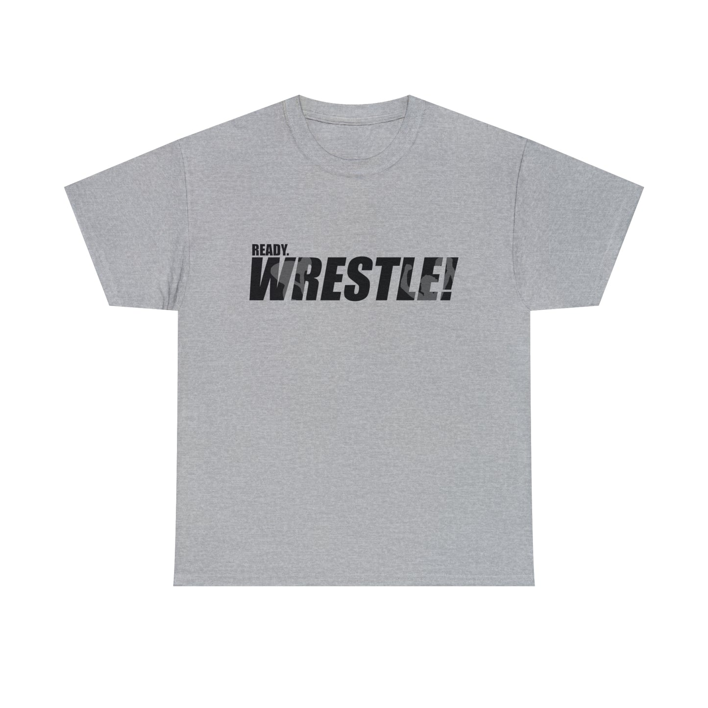 Ready. Wrestle! Black Logo w/White Silhouettes, Unisex Heavy Cotton Tee