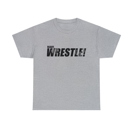 Ready. Wrestle! Black Logo w/White Silhouettes, Unisex Heavy Cotton Tee