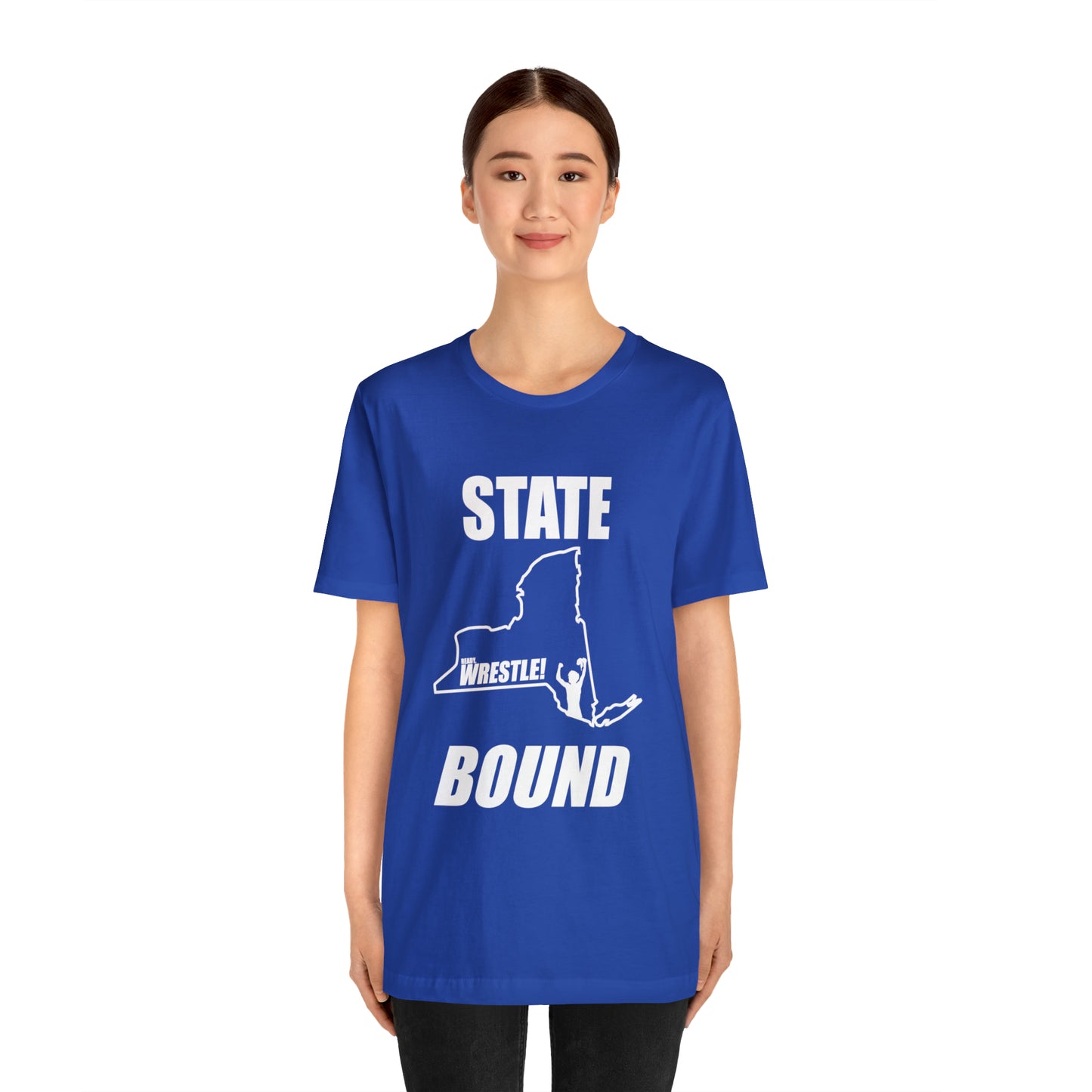 New York State Bound, Unisex Jersey Short Sleeve Tee, White Logo