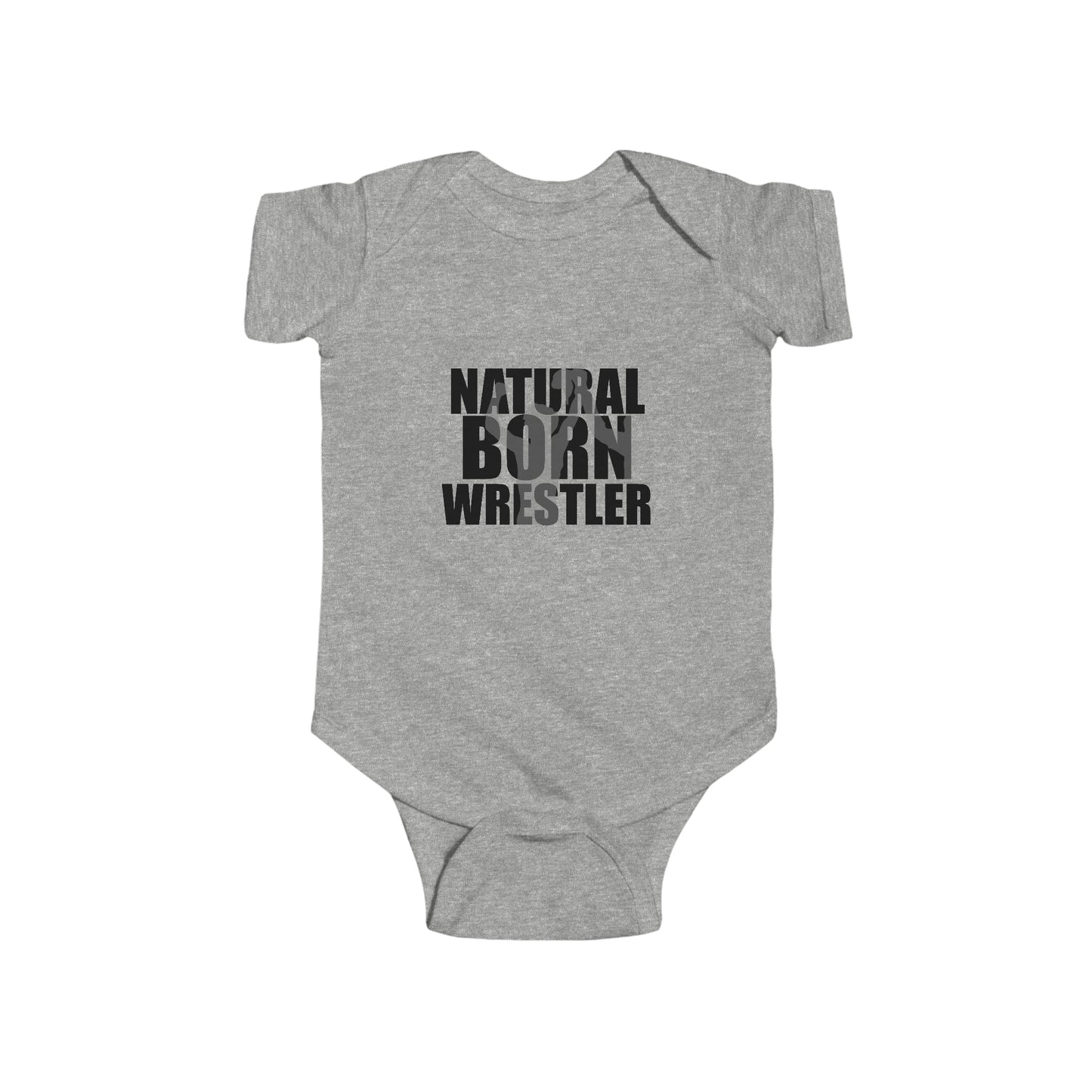 Natural Born Wrestler, Infant Fine Jersey Bodysuit, Black Letters