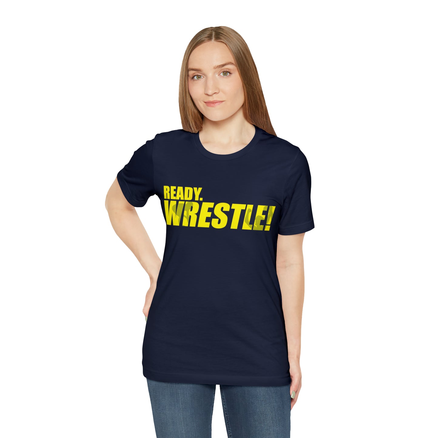 Ready. Wrestle! Gold Logo with Green, Unisex Jersey Short Sleeve Tee