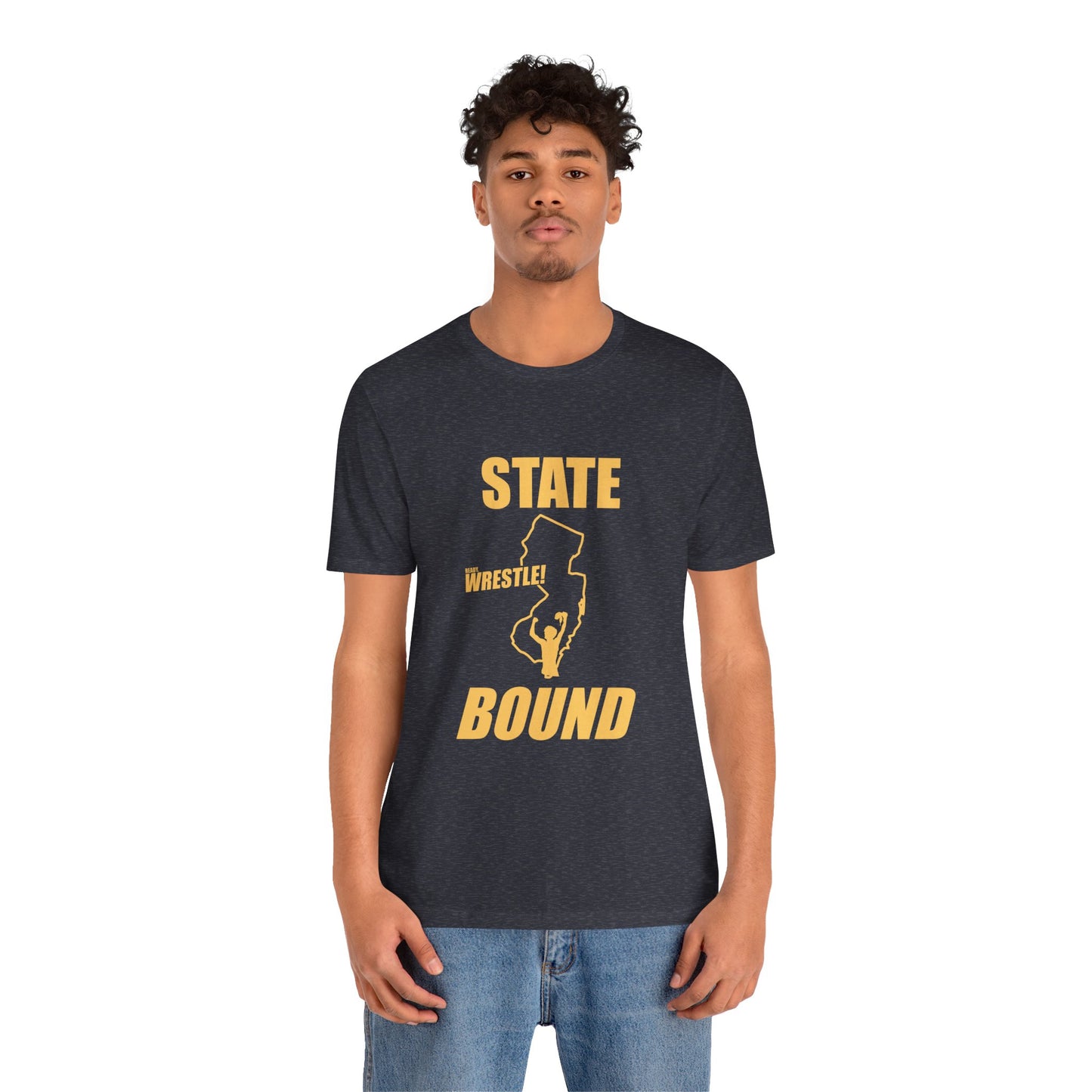 New Jersey State Bound, Gold Print, Bella+Canvas 3001, Unisex Jersey Short Sleeve Tee