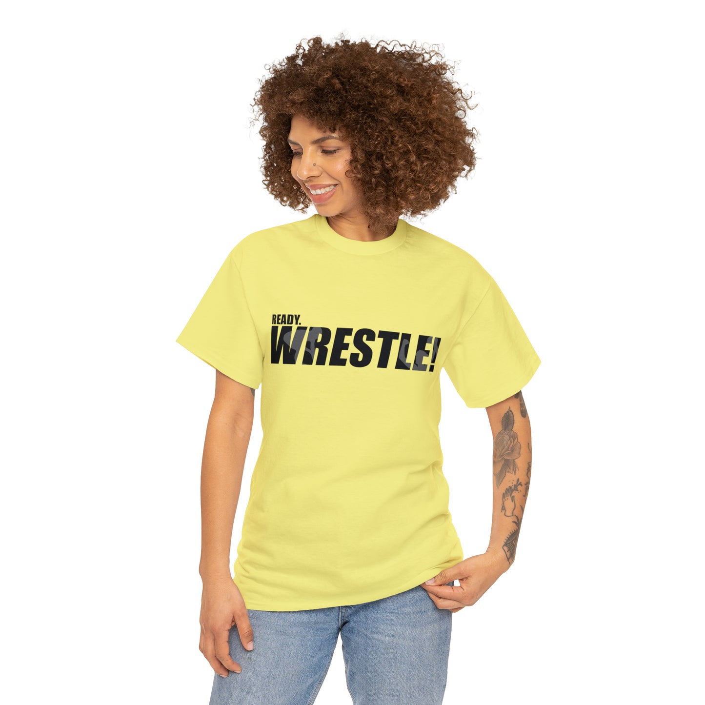 Ready. Wrestle! Black Logo w/White Silhouettes, Unisex Heavy Cotton Tee