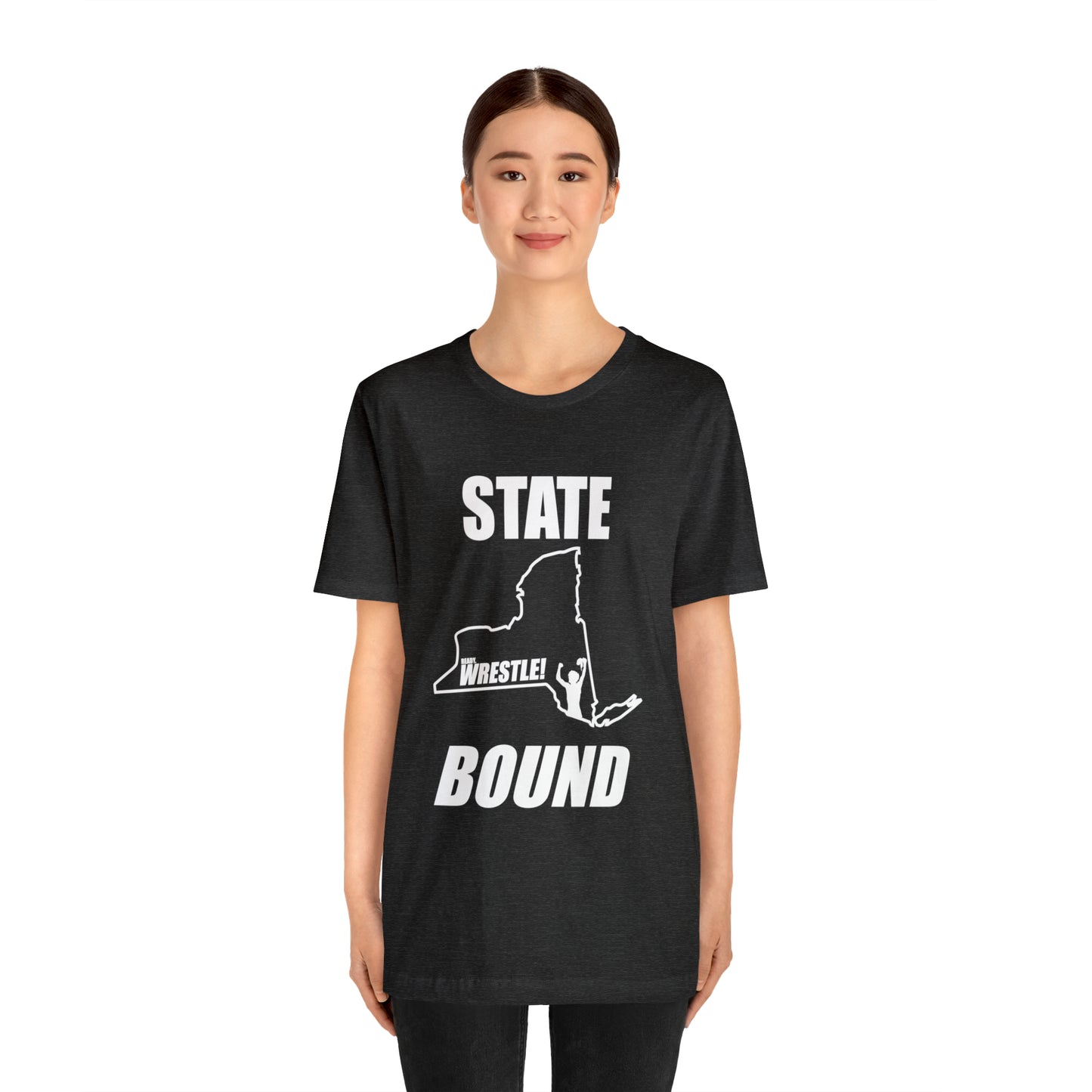 New York State Bound, Unisex Jersey Short Sleeve Tee, White Logo