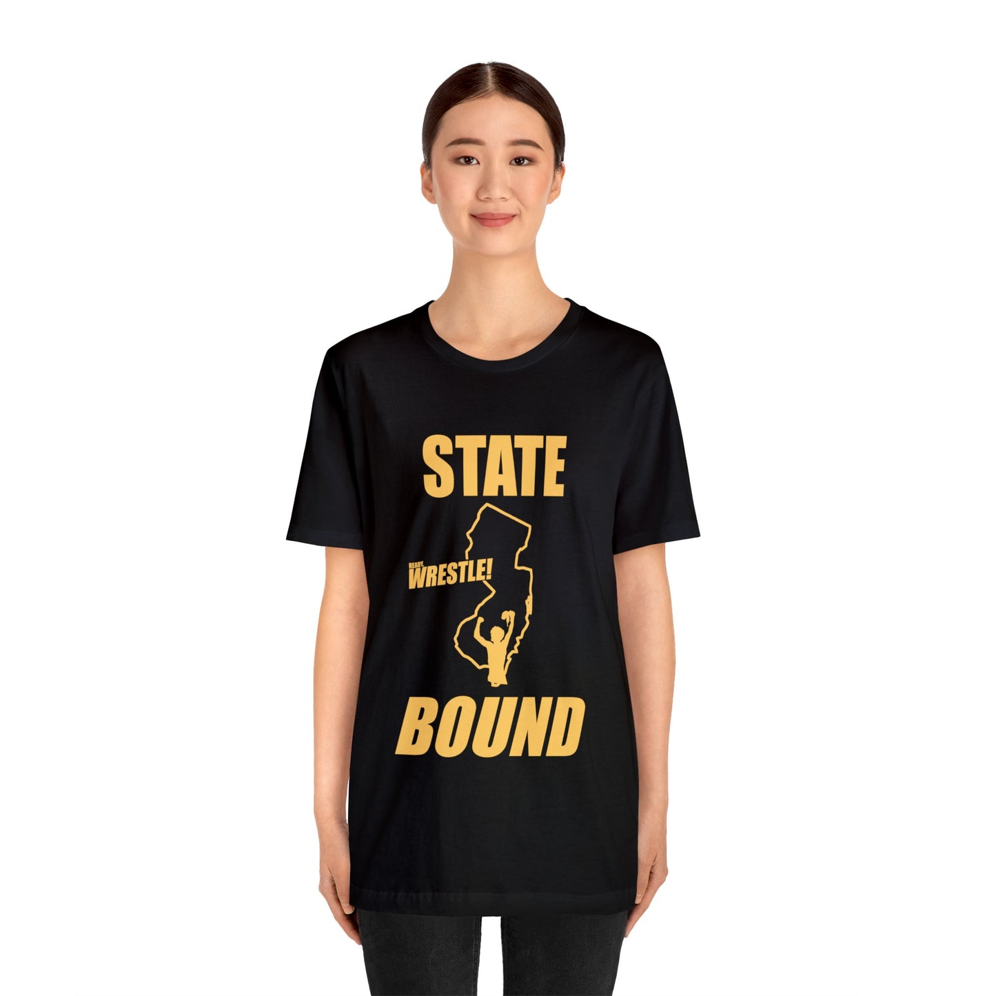 New Jersey State Bound, Gold Print, Bella+Canvas 3001, Unisex Jersey Short Sleeve Tee