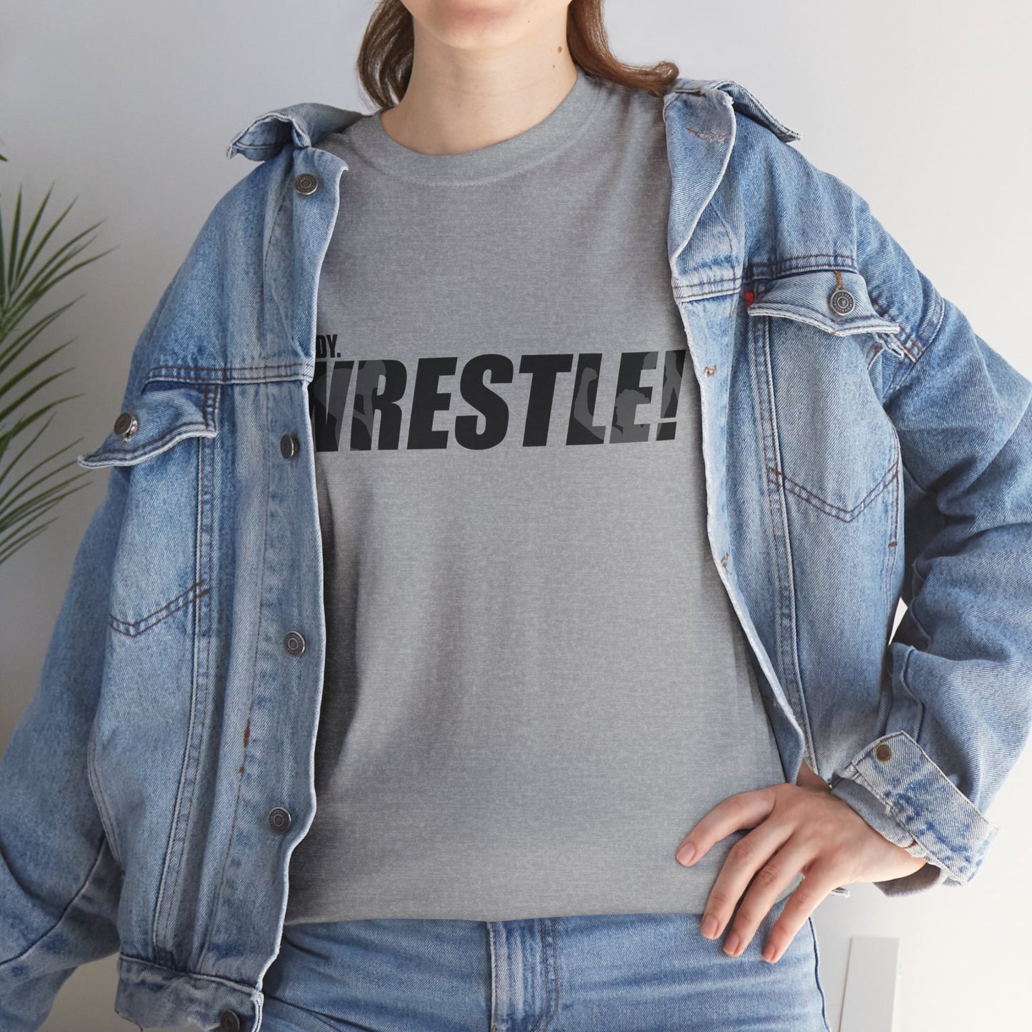 Ready. Wrestle! Black Logo w/White Silhouettes, Unisex Heavy Cotton Tee