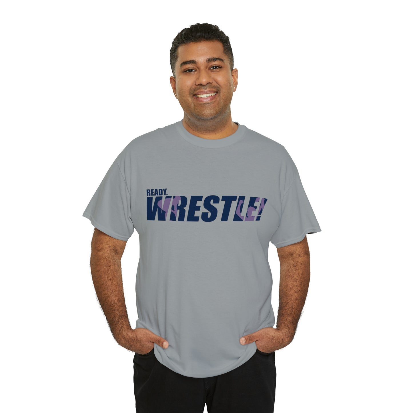 Ready. Wrestle! Navy Logo w/Pink Silhouettes, Unisex Heavy Cotton Tee