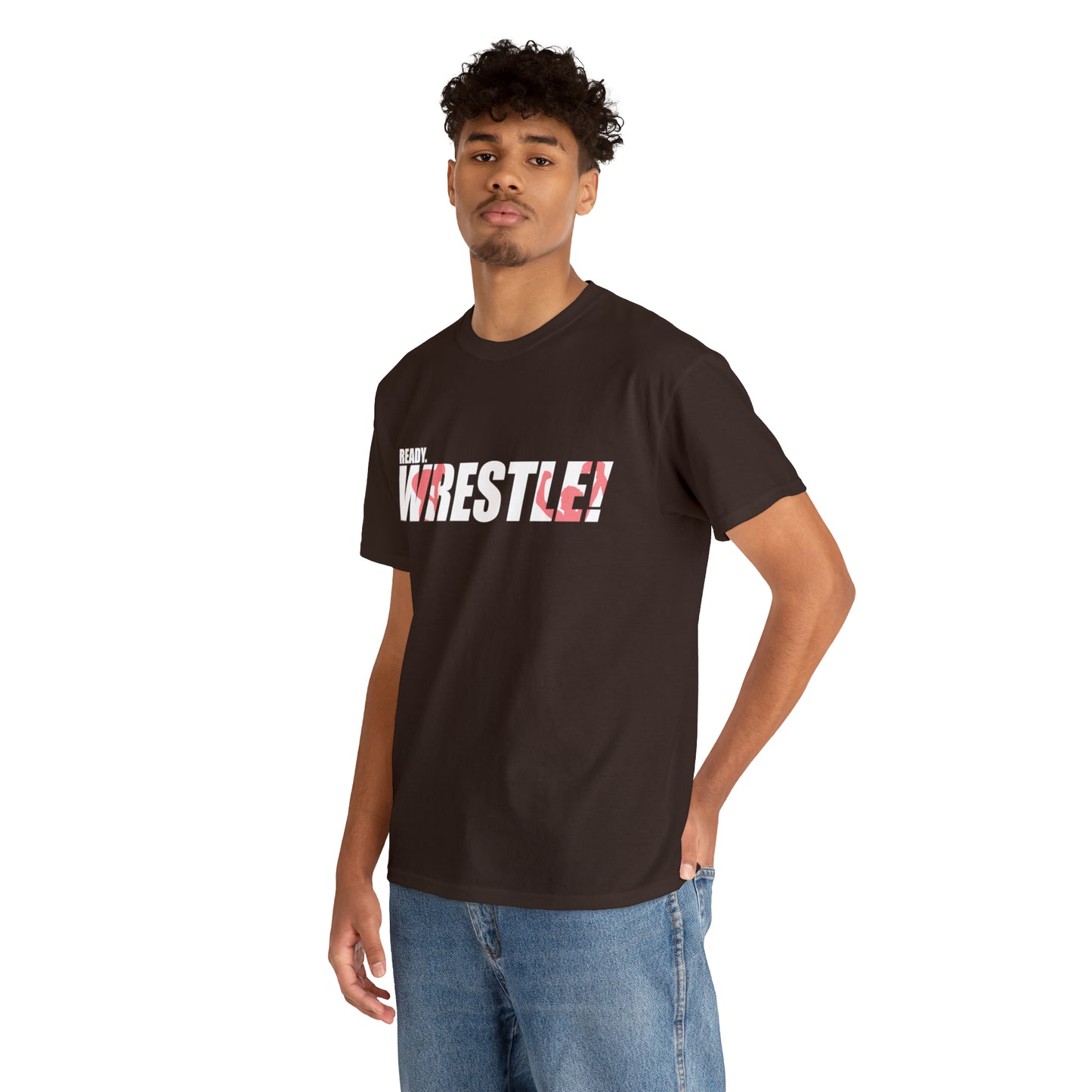 Ready. Wrestle! White Logo w/Red Silhouettes, Unisex Heavy Cotton Tee