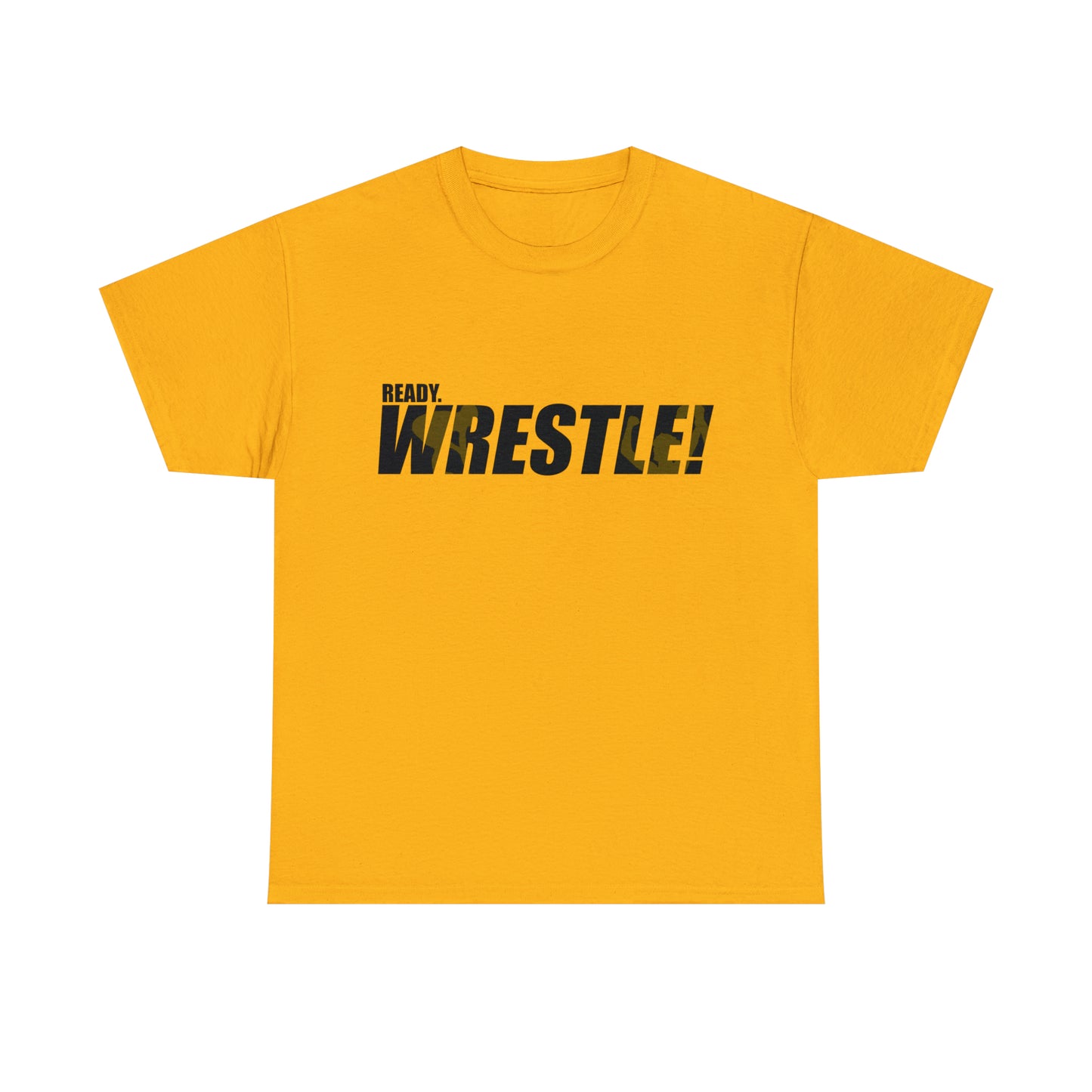 Ready. Wrestle! Black Logo w/Yellow Silhouettes, Unisex Heavy Cotton Tee