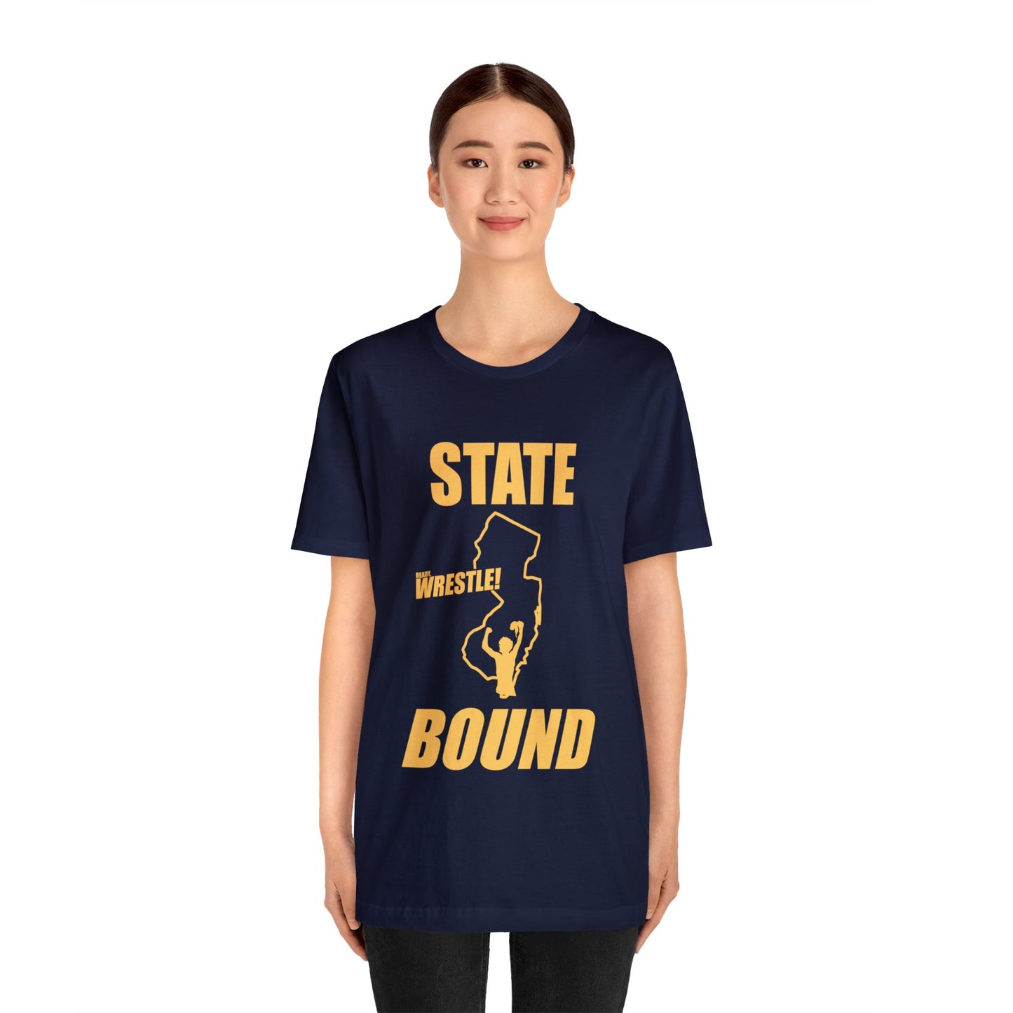 New Jersey State Bound, Gold Print, Bella+Canvas 3001, Unisex Jersey Short Sleeve Tee