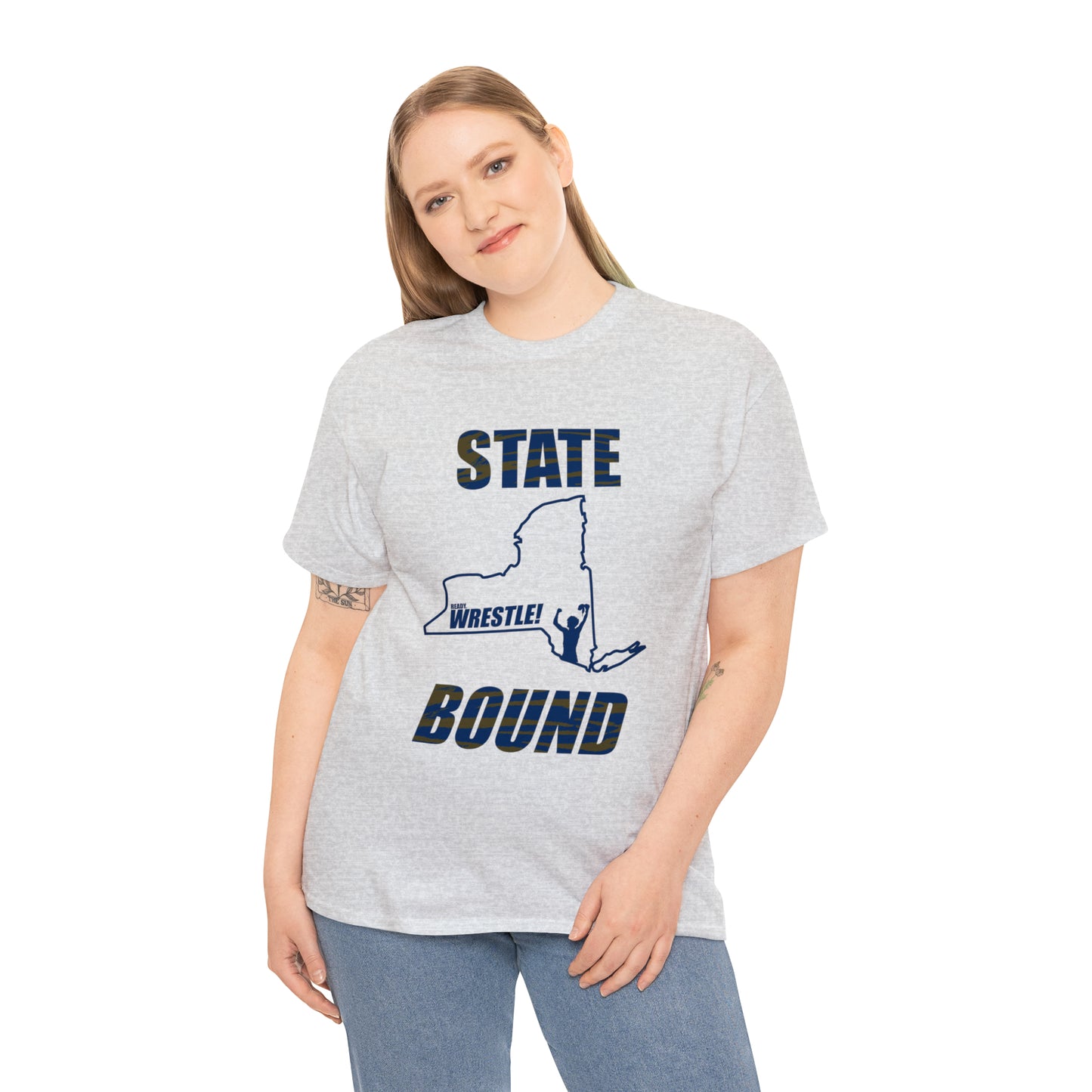 New York State Bound, Blue Logo, Tiger stripes, Unisex Heavy Cotton Tee