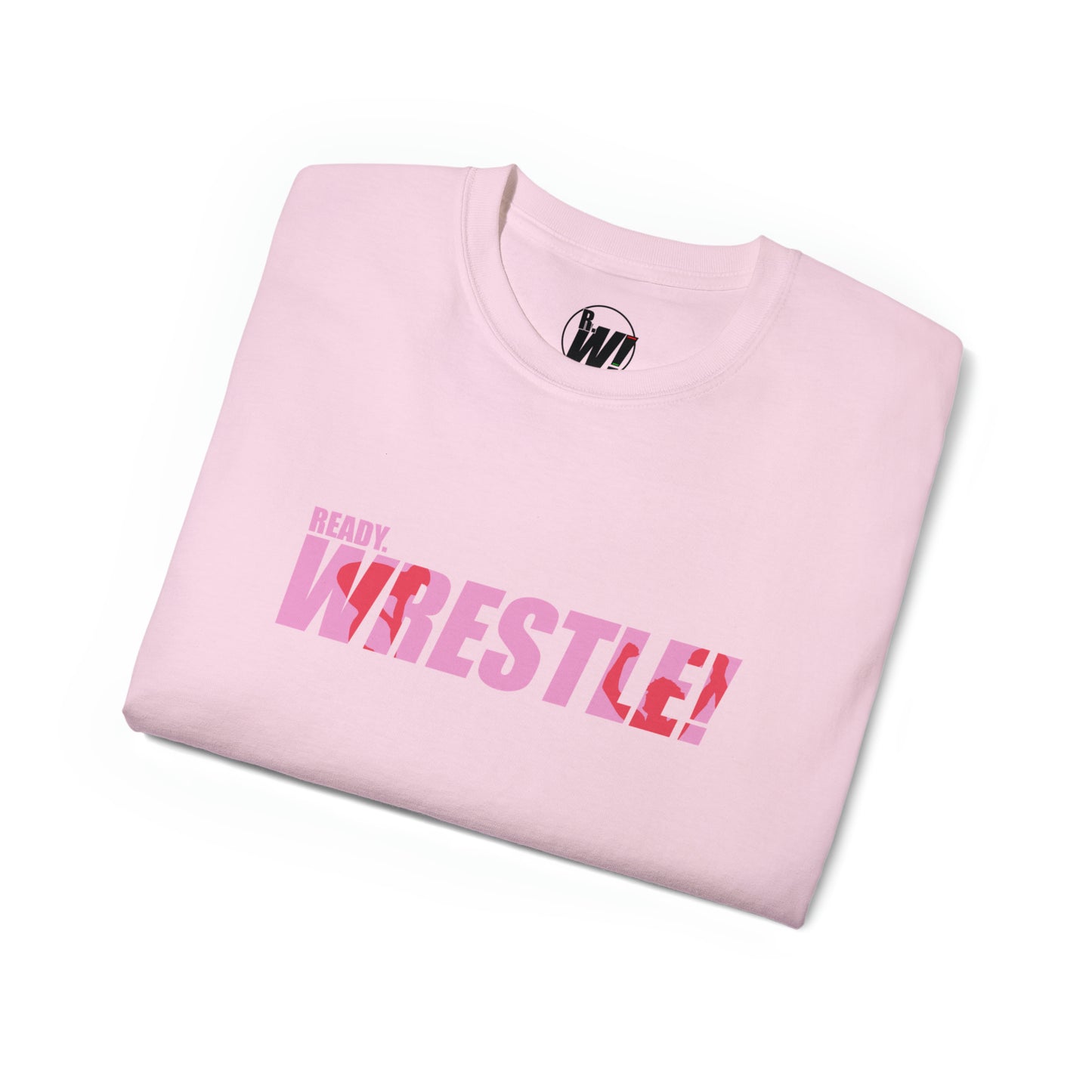 Ready. Wrestle!, Unisex Ultra Cotton Tee, Pink/Red Logo