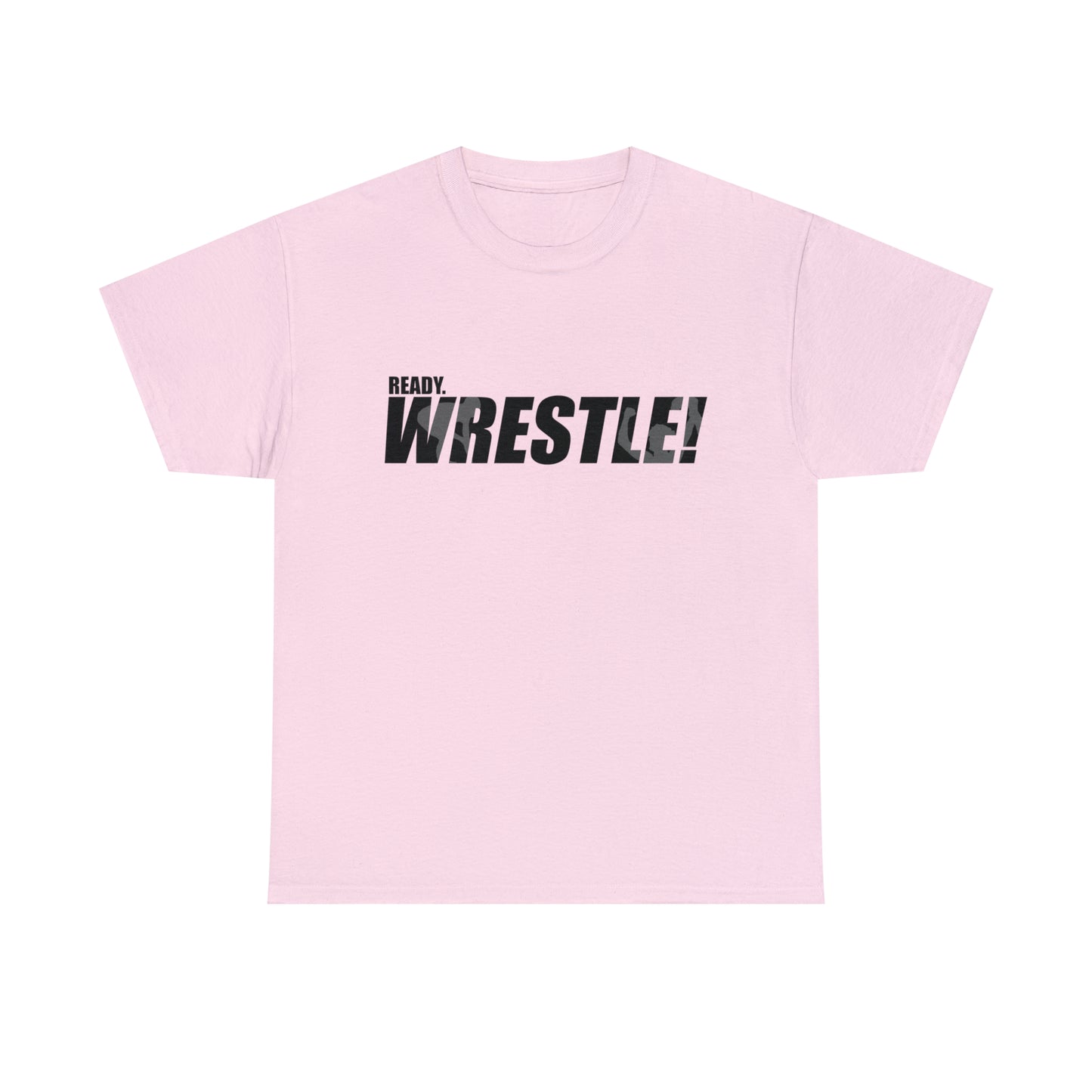 Ready. Wrestle! Black Logo w/White Silhouettes, Unisex Heavy Cotton Tee