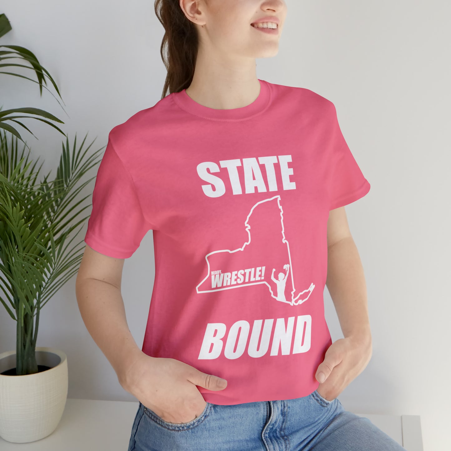 New York State Bound, Unisex Jersey Short Sleeve Tee, White Logo