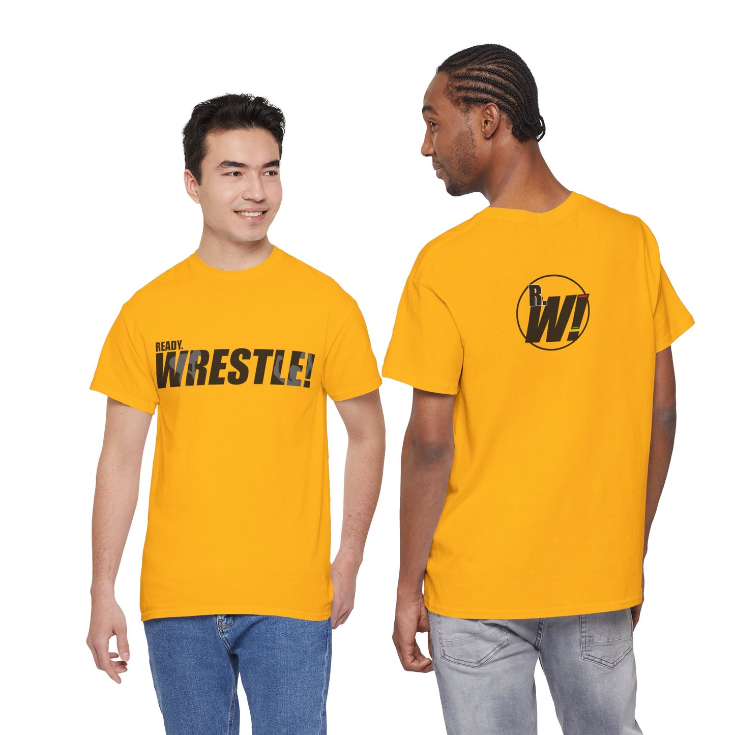 Ready. Wrestle! Black Logo w/White Silhouettes, Unisex Heavy Cotton Tee