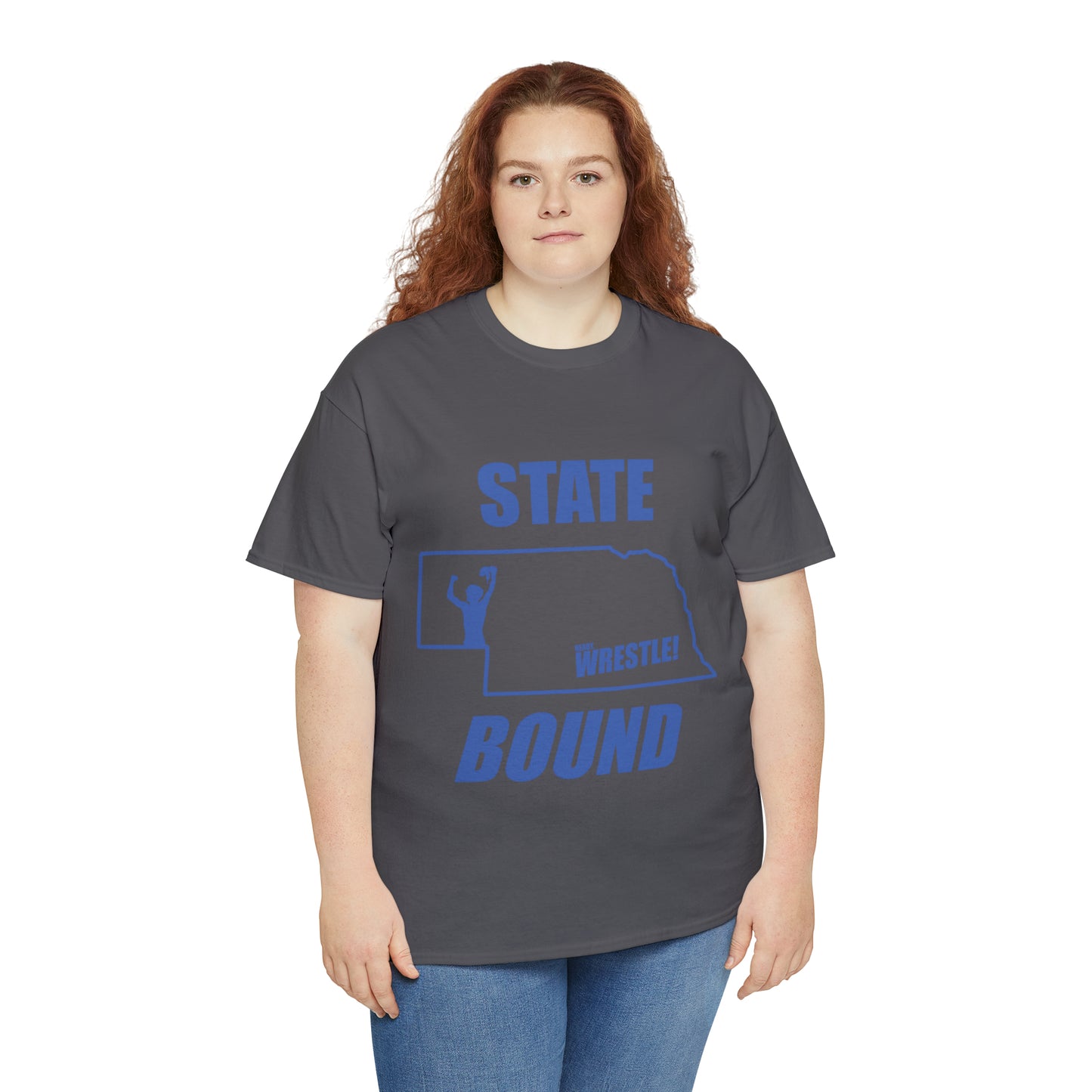 Nebraska State Bound, Royal Blue Logo, Unisex Heavy Cotton Tee