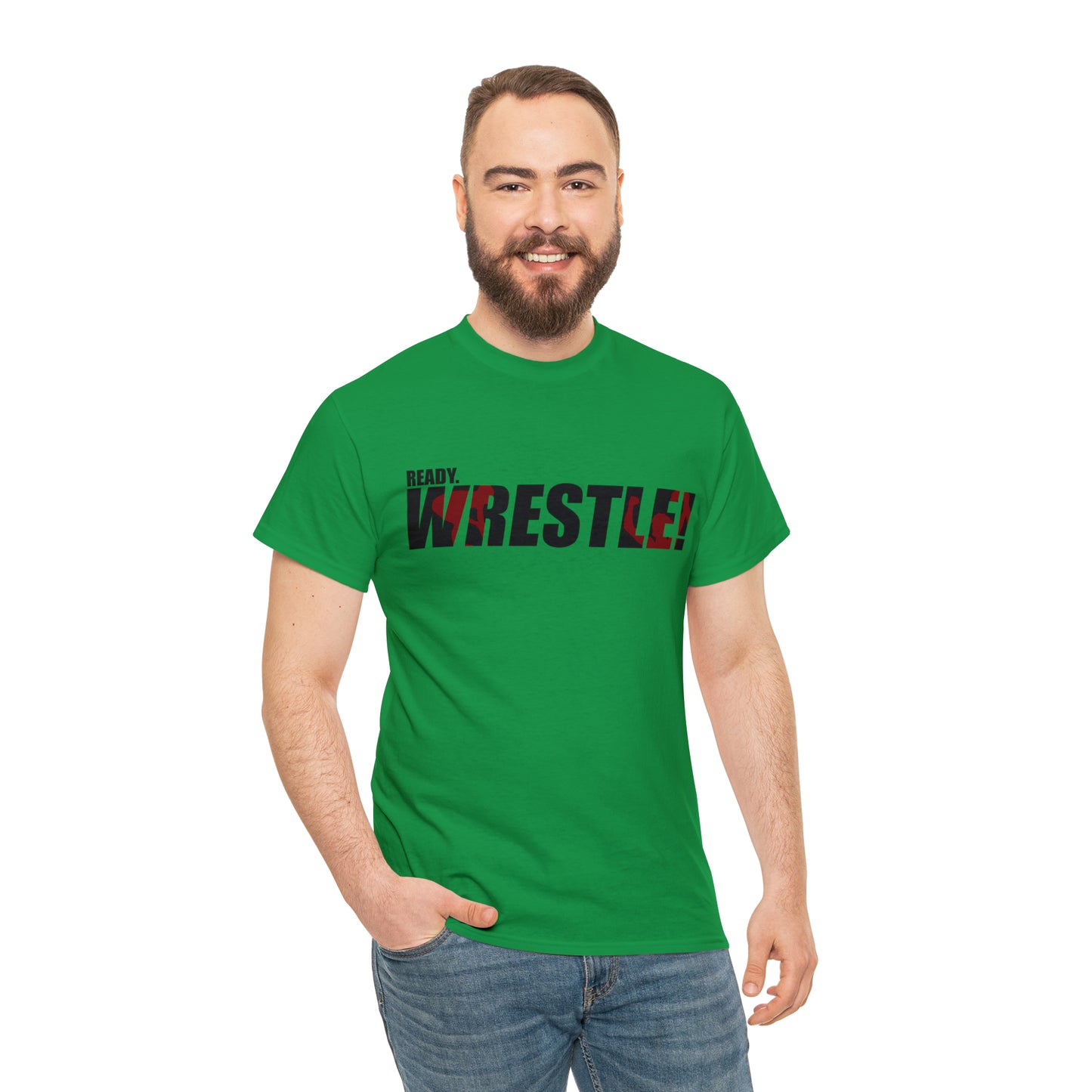 Ready. Wrestle! Black Logo w/Red Silhouettes, Unisex Heavy Cotton Tee