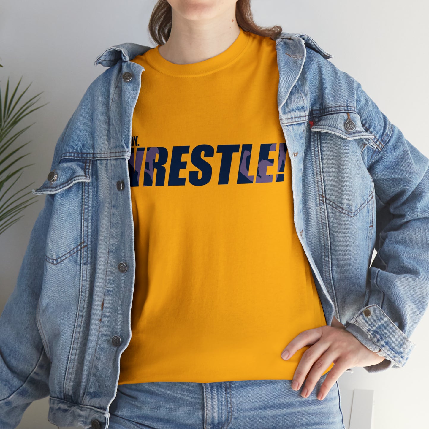 Ready. Wrestle! Navy Logo w/Pink Silhouettes, Unisex Heavy Cotton Tee