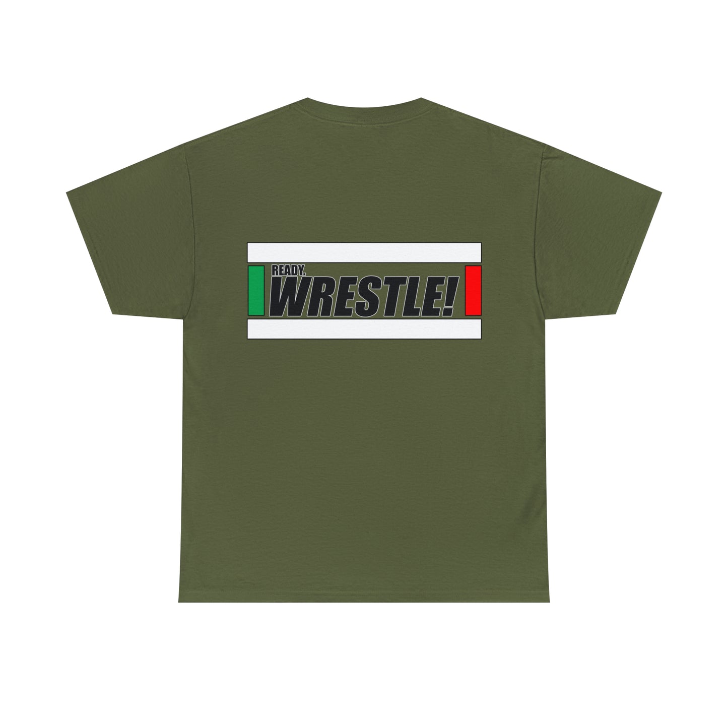 Ready. Wrestle!, Starting Lines on Back, Unisex Heavy Cotton Tee