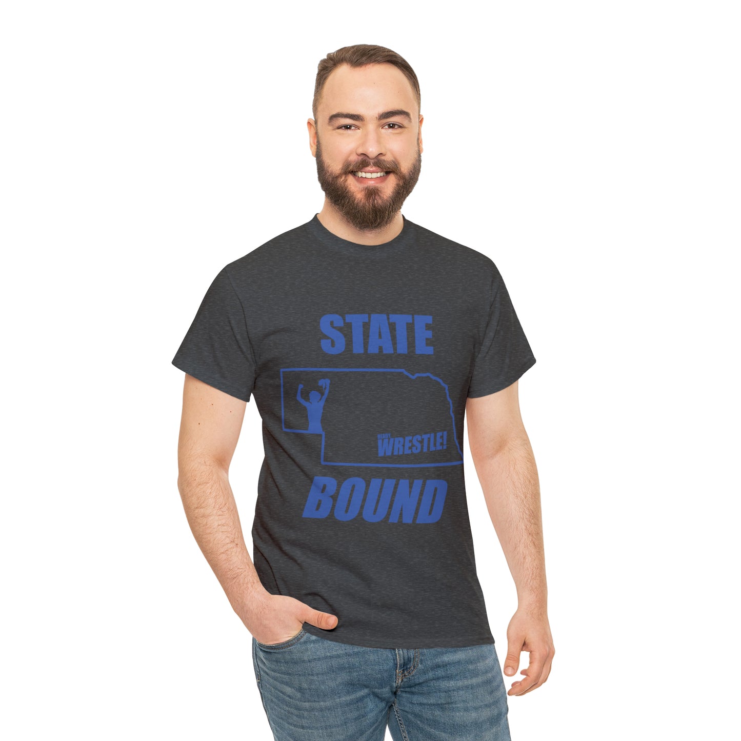 Nebraska State Bound, Royal Blue Logo, Unisex Heavy Cotton Tee