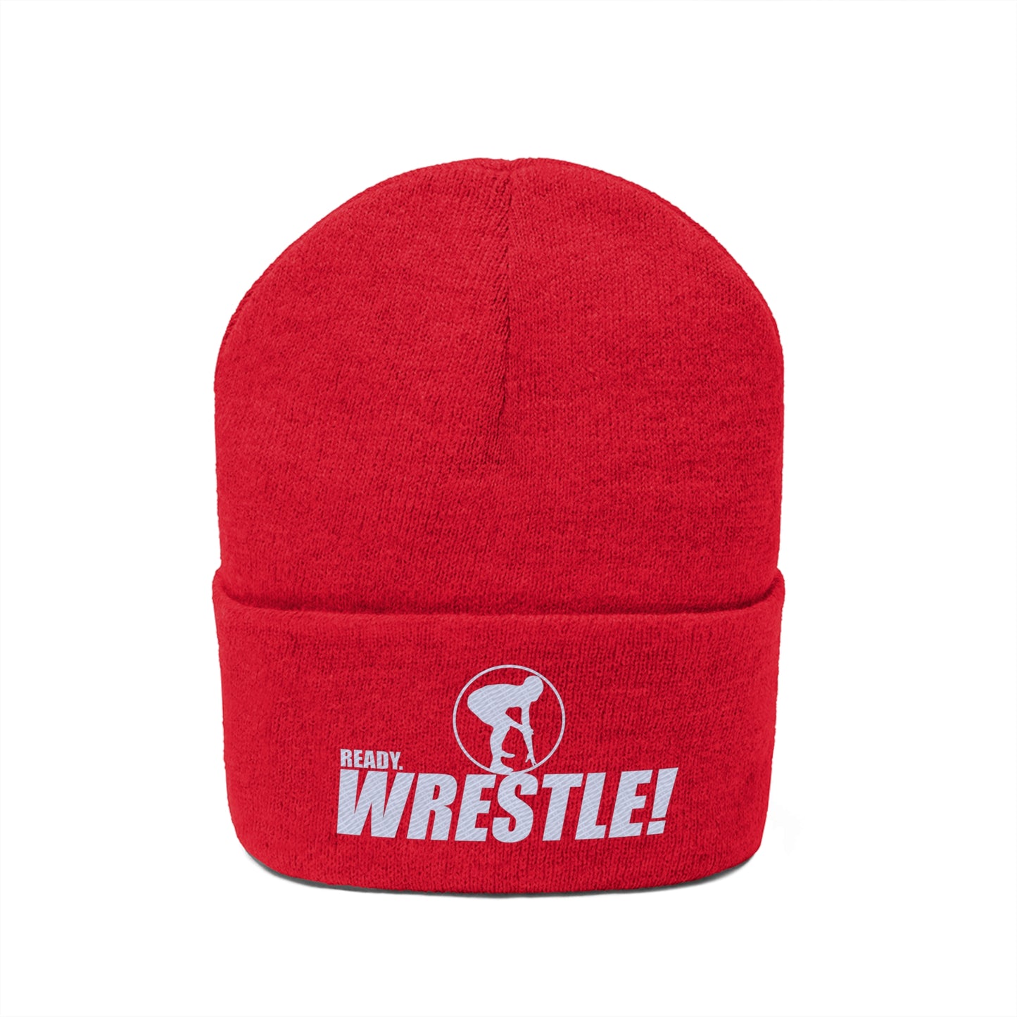 Ready. Wrestle! Knit Beanie, White Logo