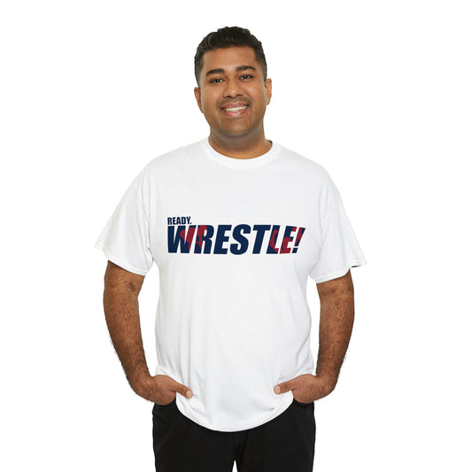 Ready. Wrestle! Navy Logo w/Red Silhouettes, Unisex Heavy Cotton Tee