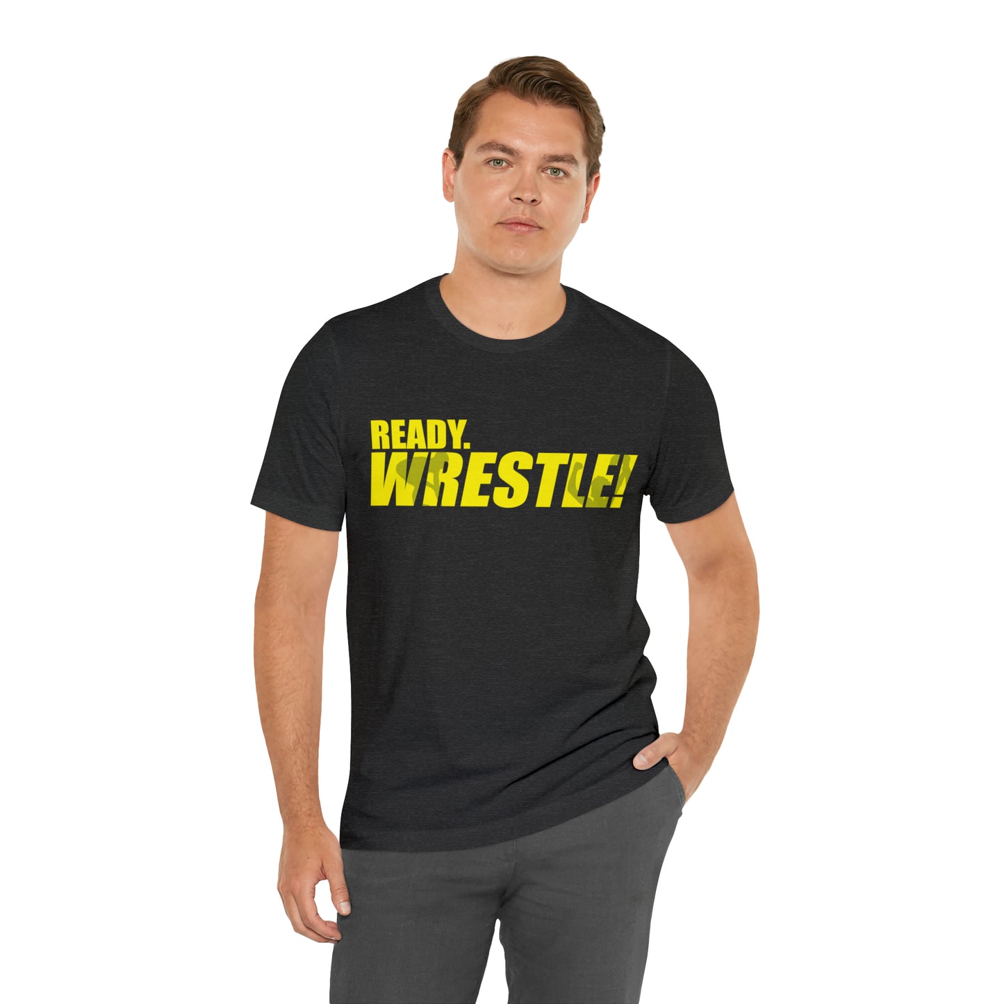 Ready. Wrestle! Gold Logo with Green, Unisex Jersey Short Sleeve Tee