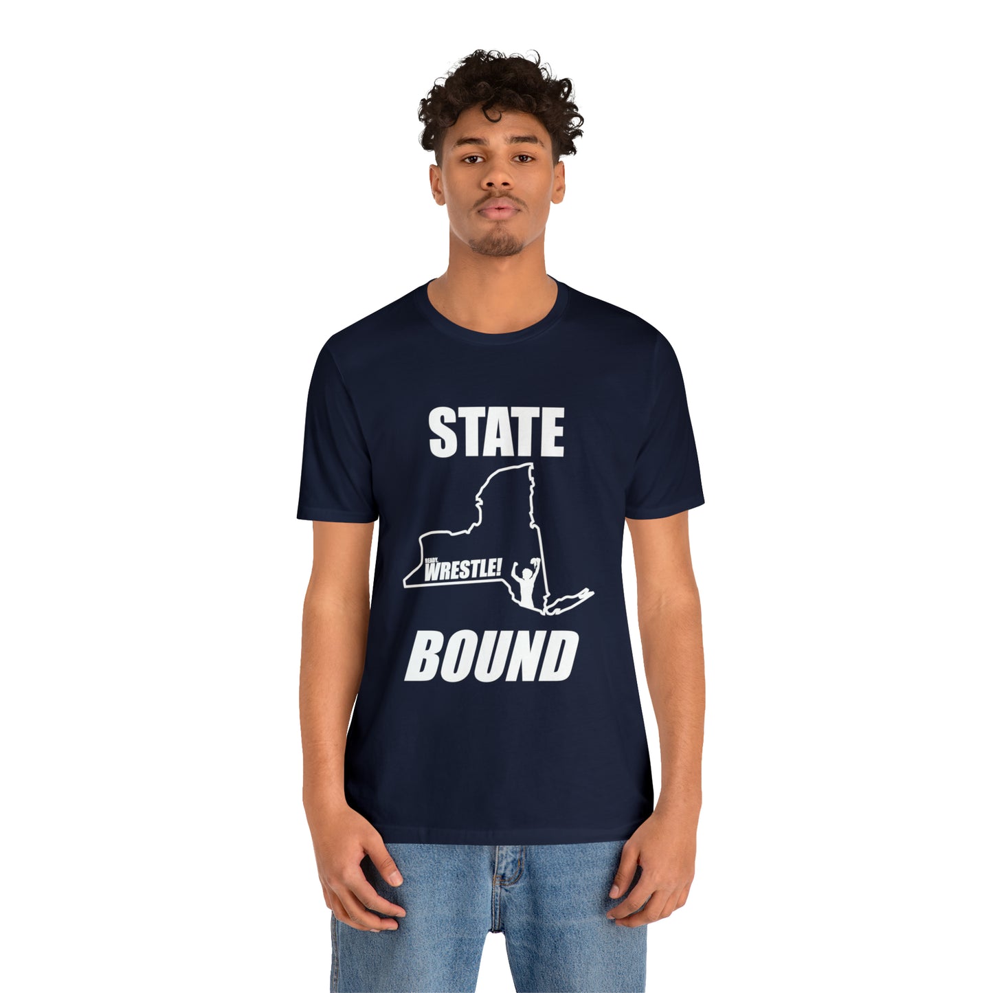 New York State Bound, Unisex Jersey Short Sleeve Tee, White Logo