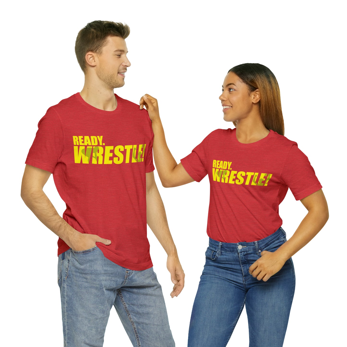 Ready. Wrestle! Gold Logo with Green, Unisex Jersey Short Sleeve Tee