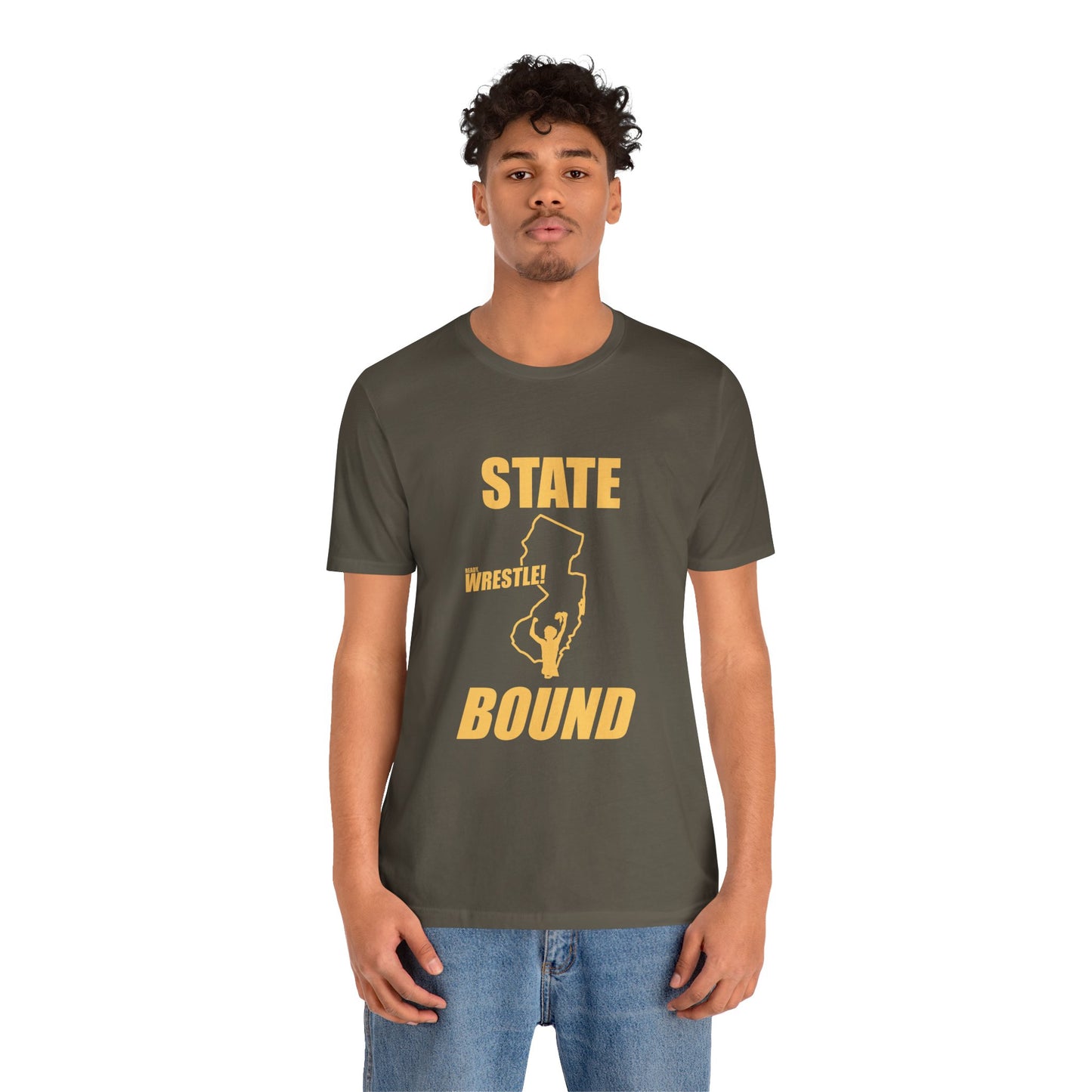 New Jersey State Bound, Gold Print, Bella+Canvas 3001, Unisex Jersey Short Sleeve Tee